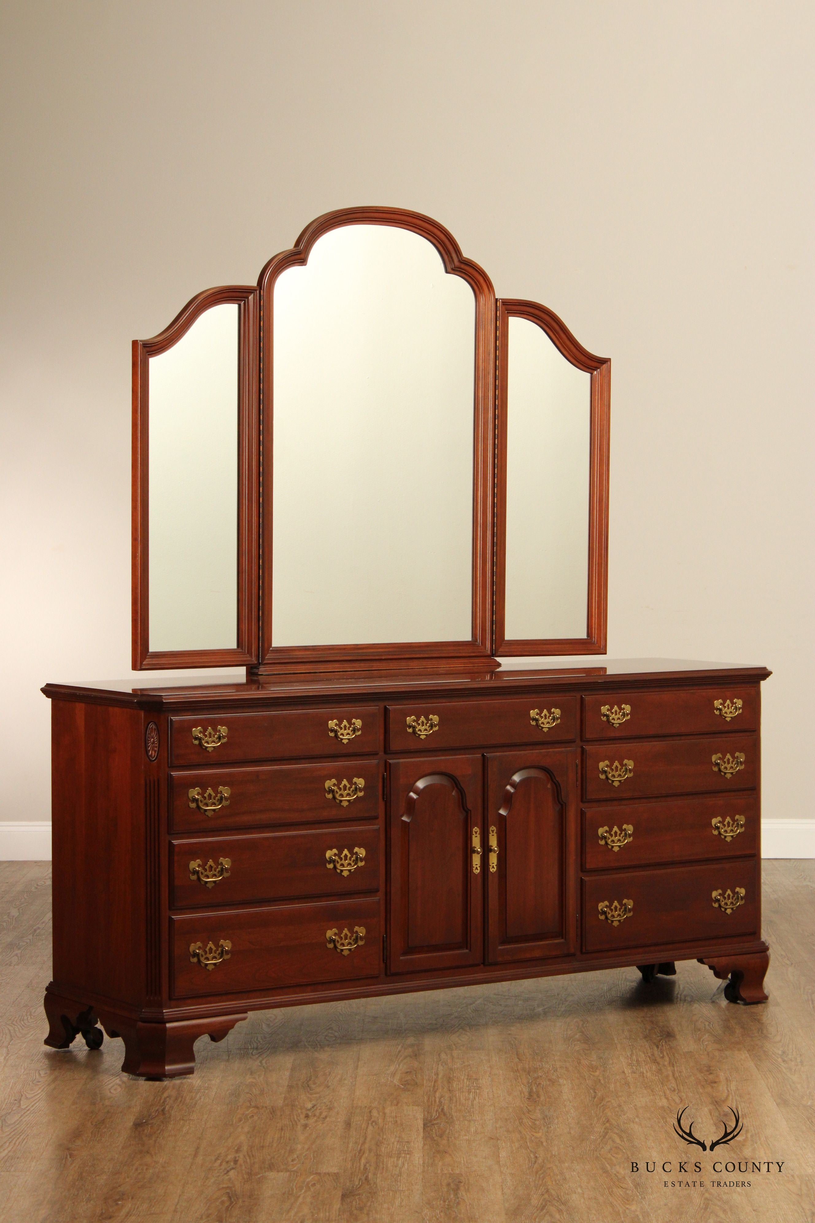 Ethan Allen 'Georgian Court' Cherry Triple Dresser and Mirror