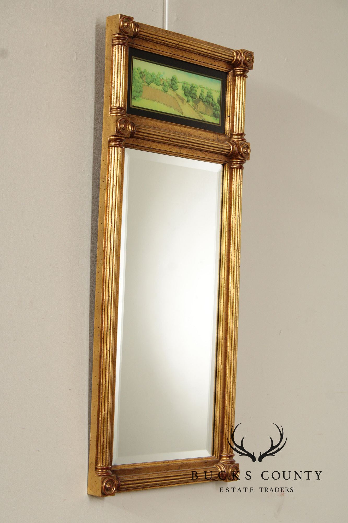 Vintage Eglomise and Giltwood Empire Style Trumeau Mirror
