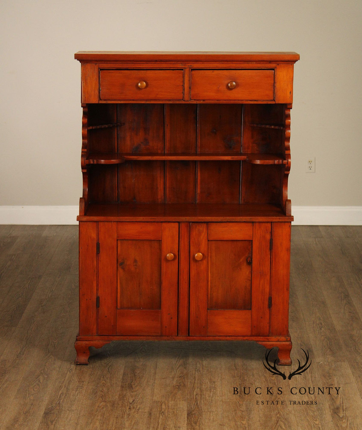Antique American Country Pine Step-Back Cupboard Hutch
