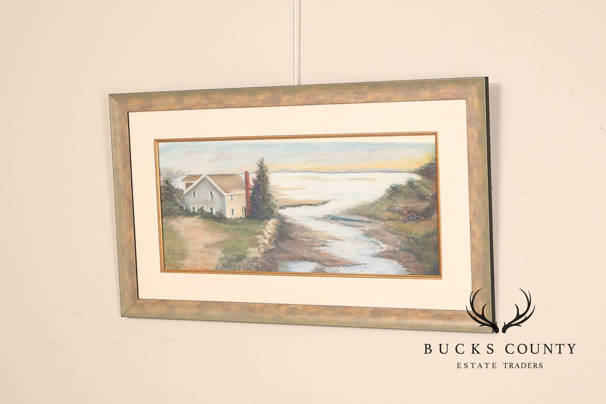 Framed Coastal Landscape "House By The Water" Painting Signed Letitia Morrison Halsey