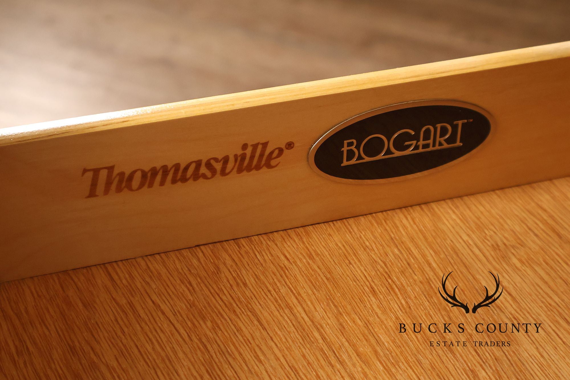 Thomasville Bogart Collection Pair of Marble Top Burlwood Commodes