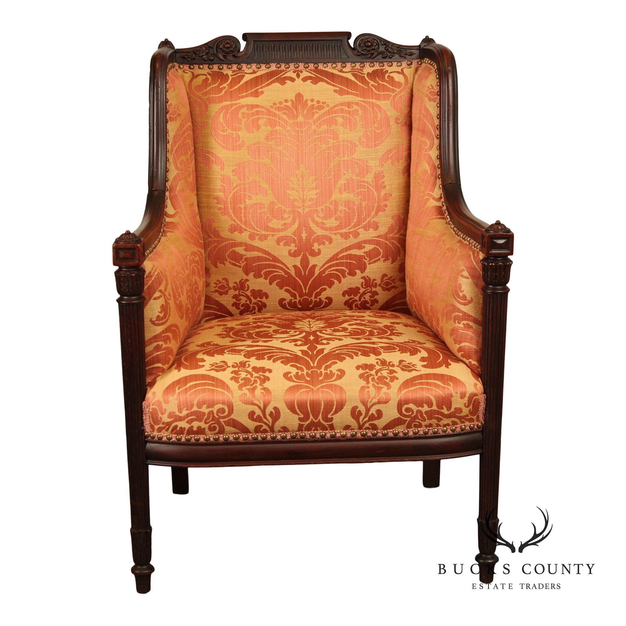 English Regency Style Antique Carved Mahogany Armchair
