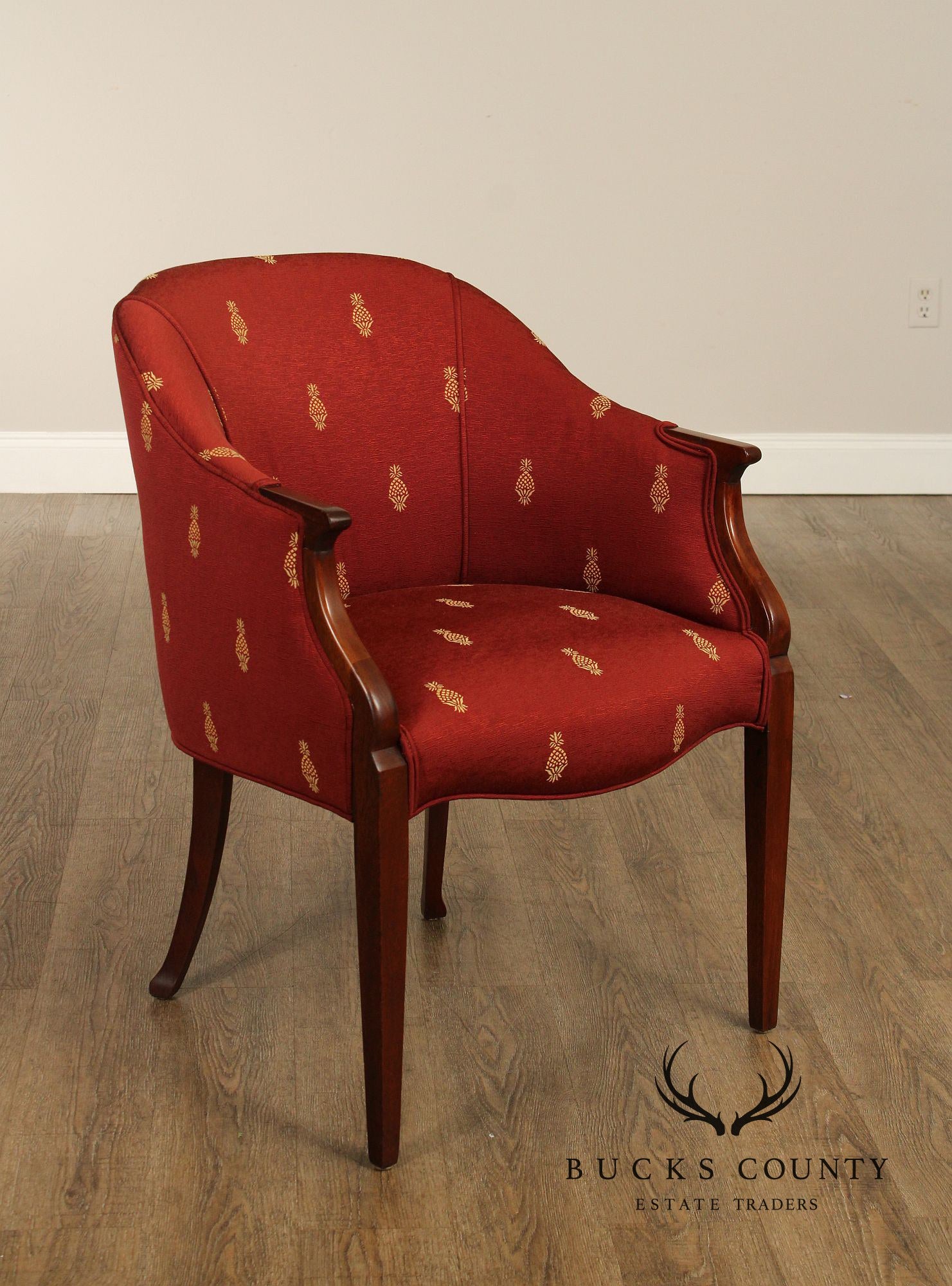 Federal Style Vintage Pair of Mahogany Barrel Back Tub Chairs