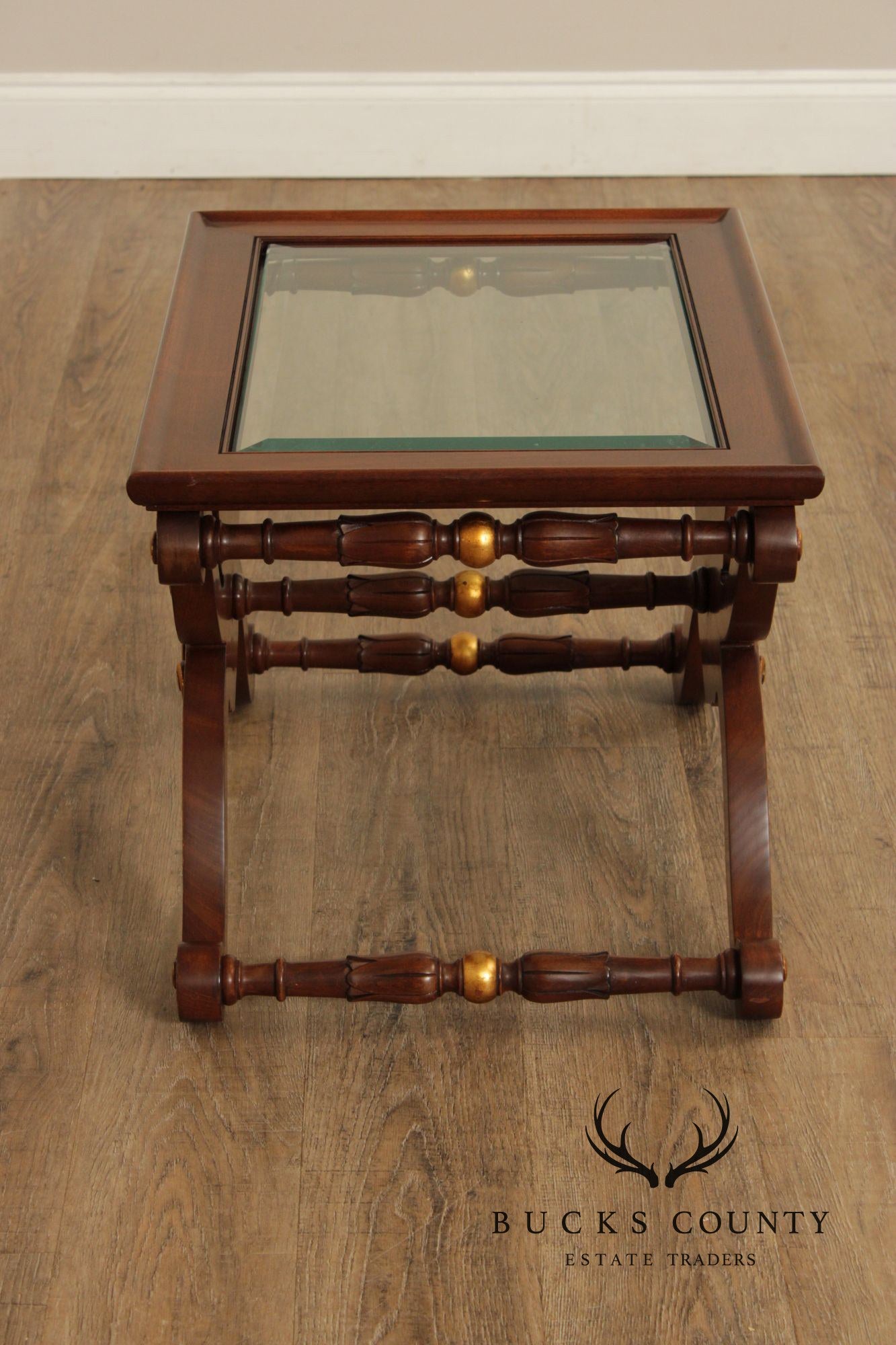 Karges Georgian Style X-Base Mahogany and Glass Tea Tables