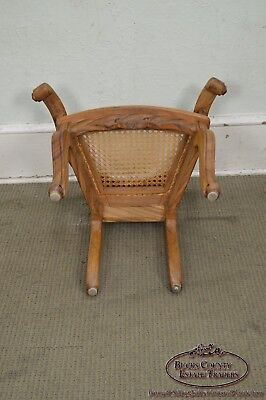 Anglo Indian Solid Padauk Wood Carved Lyre Back Cane Seat Arm Chair