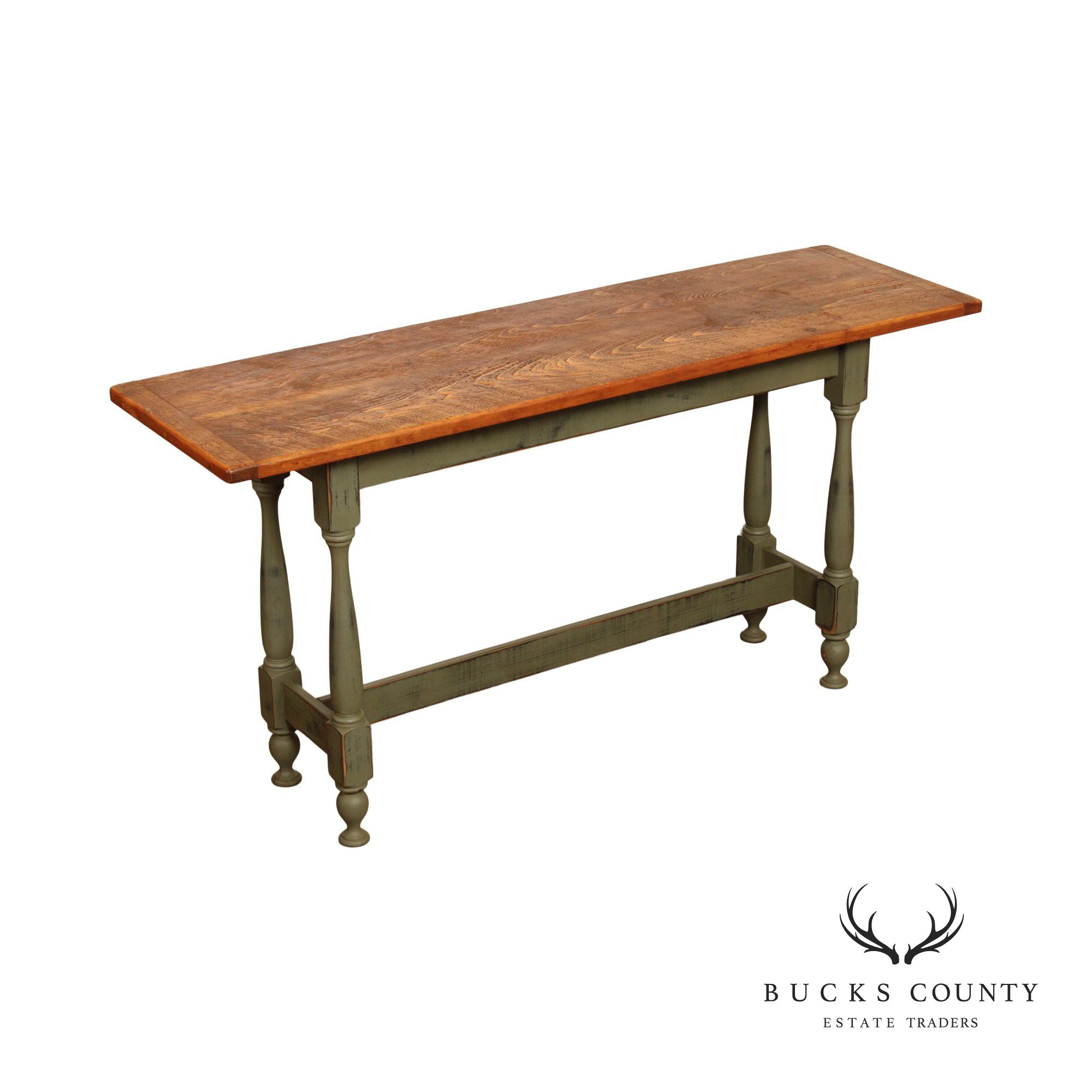 Country Farmhouse Style Hand Crafted Green Painted  Console or Sofa Table