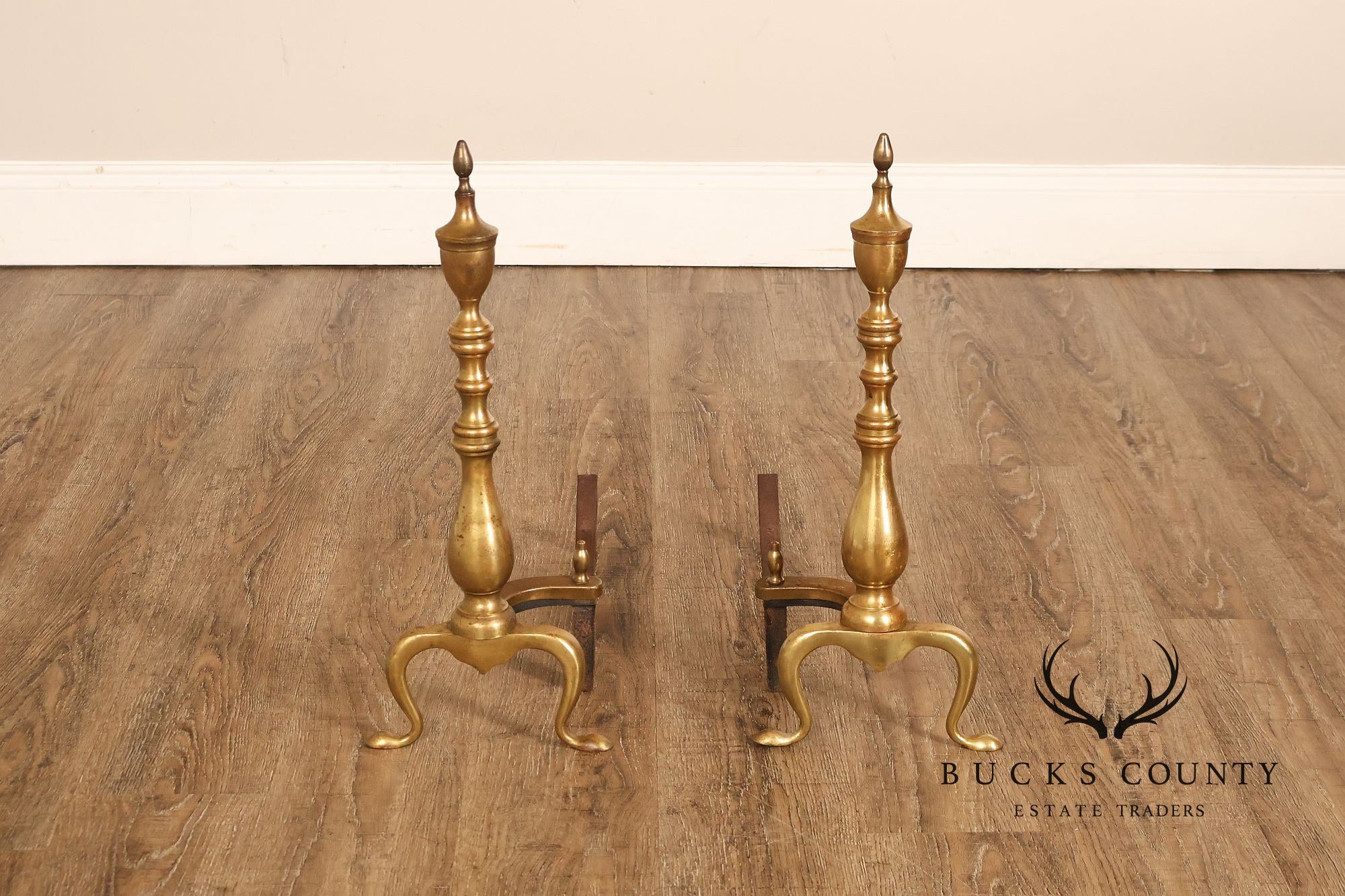 Puritan Federal Style Pair of Brass Andirons