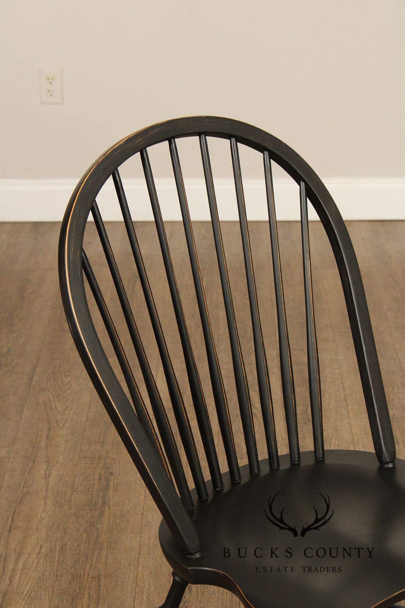 Farmhouse Style Set of Six Ebonized Windsor Dining Chairs