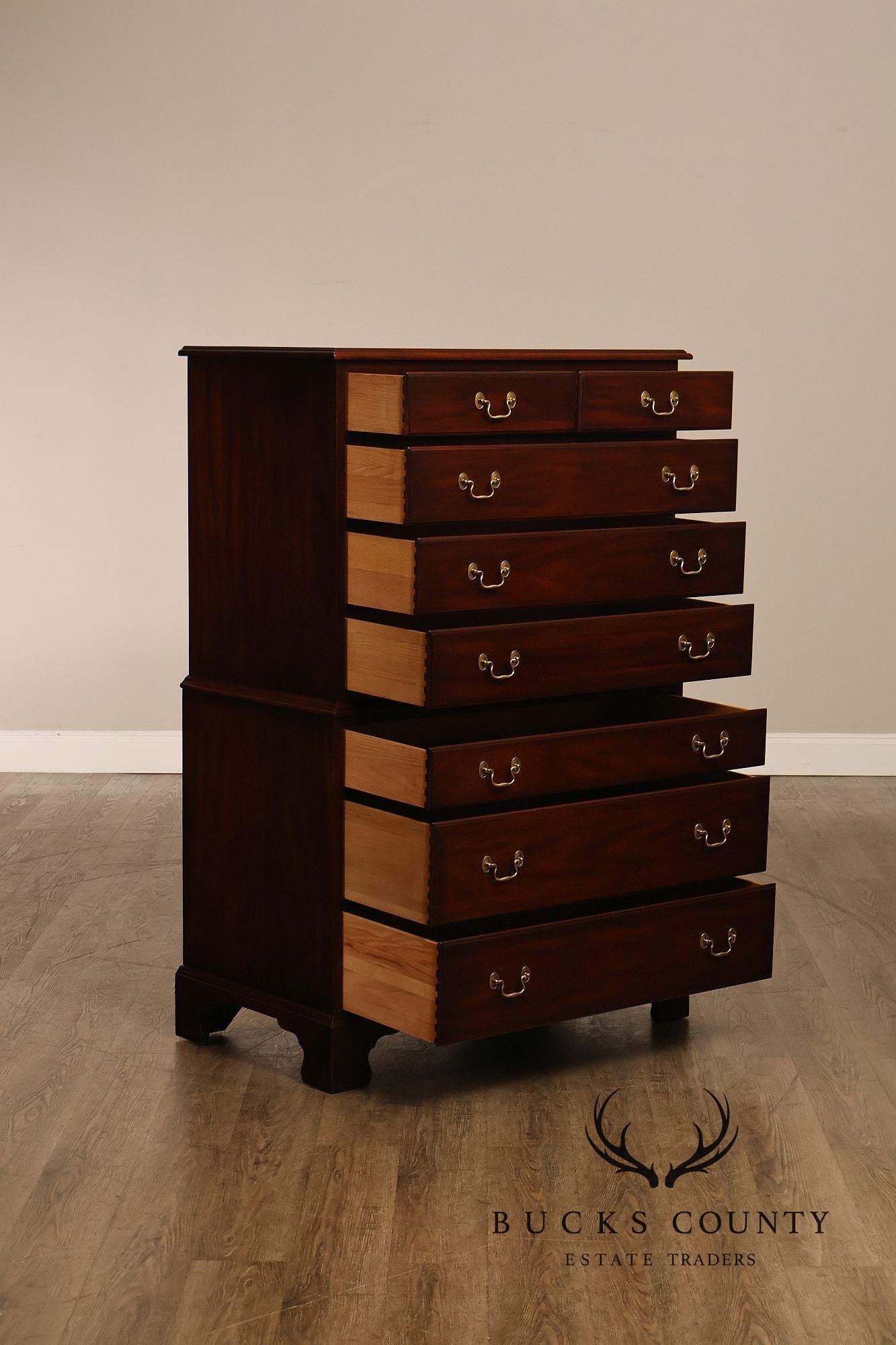 Henkel Harris Chippendale Style Vintage Mahogany Tall Chest