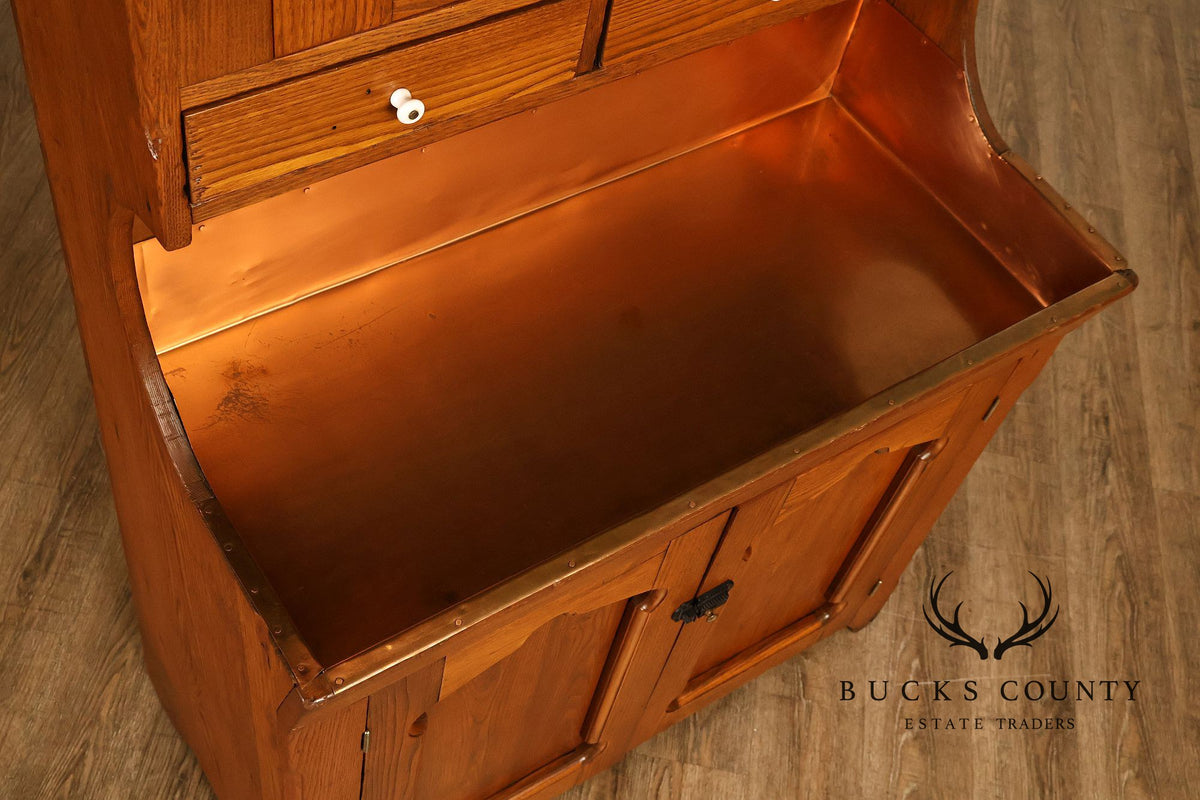 Antique Pine Dry Sink Hutch With Copper Lined Basin