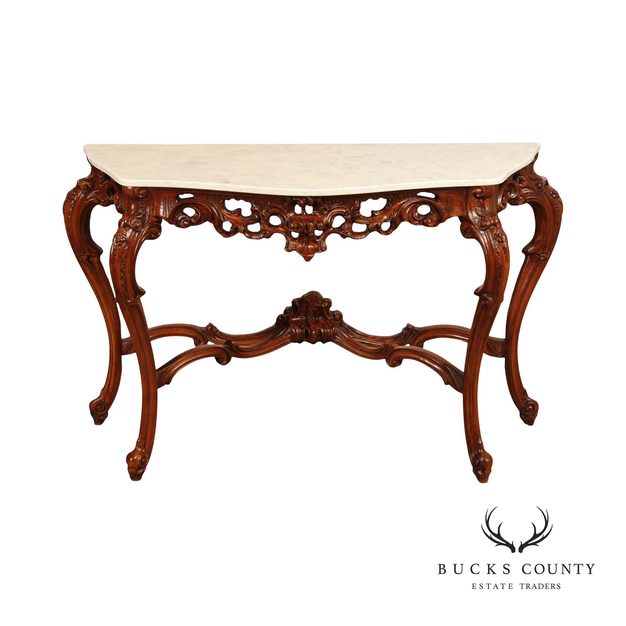 Italian Rococo Style Marble Top Console Table