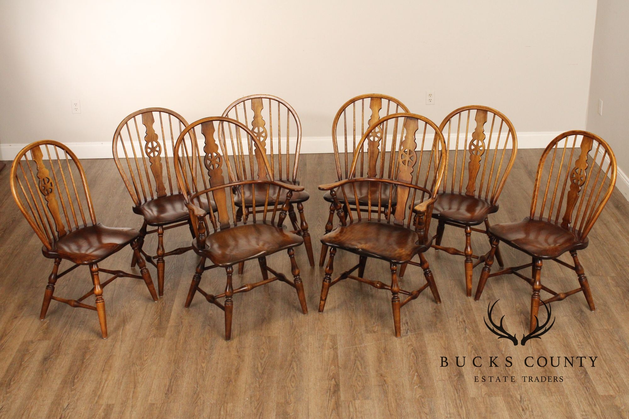 Custom Crafted Set Of 8 English Windsor Dining Chairs