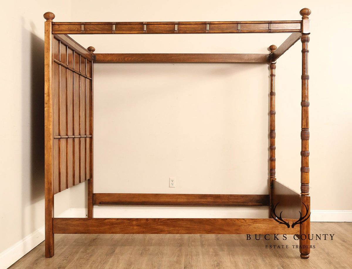 British Colonial Style Faux Bamboo Queen Canopy Bed