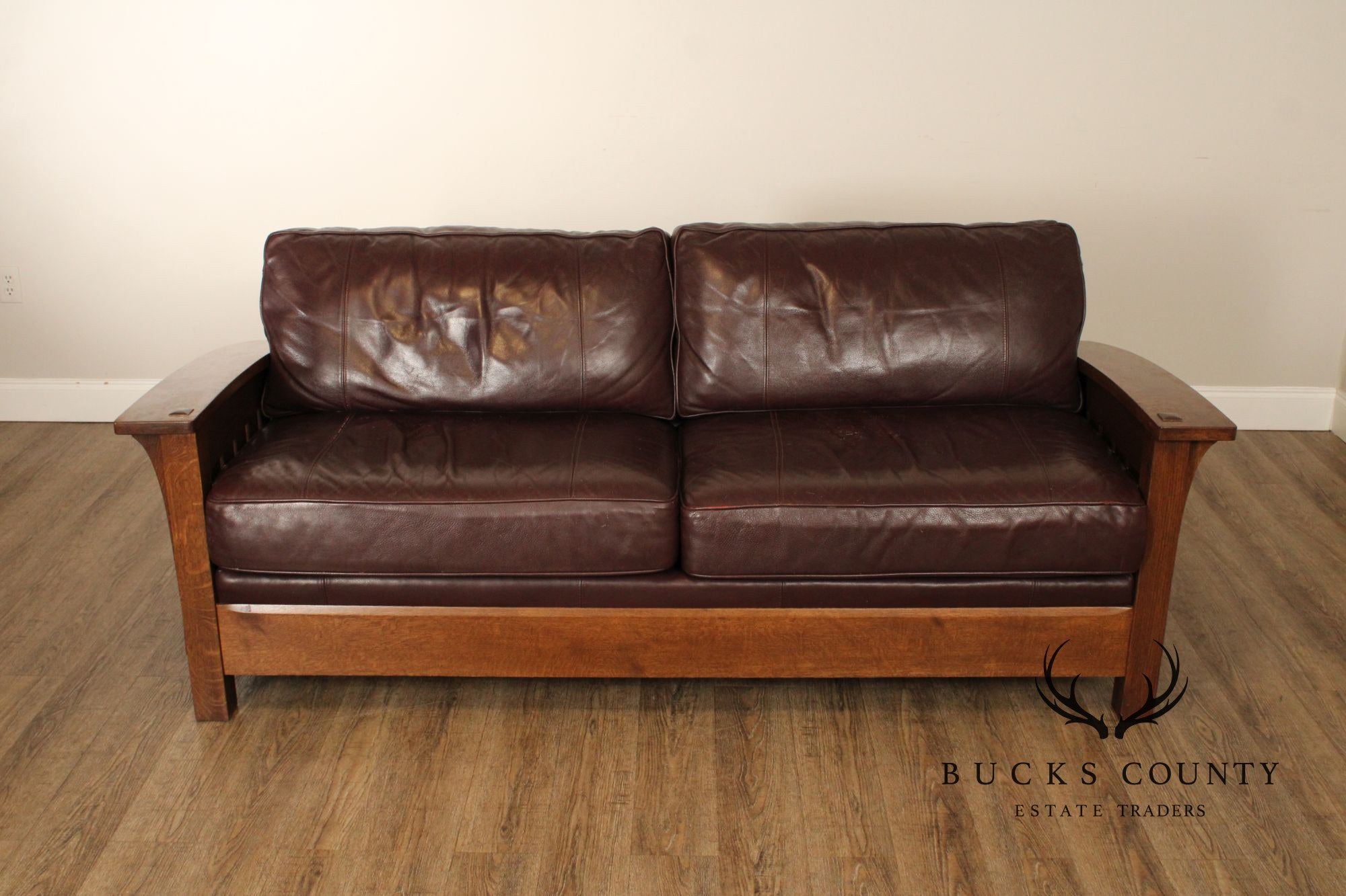 Stickley Mission Collection Oak and Leather Orchard Street Sofa