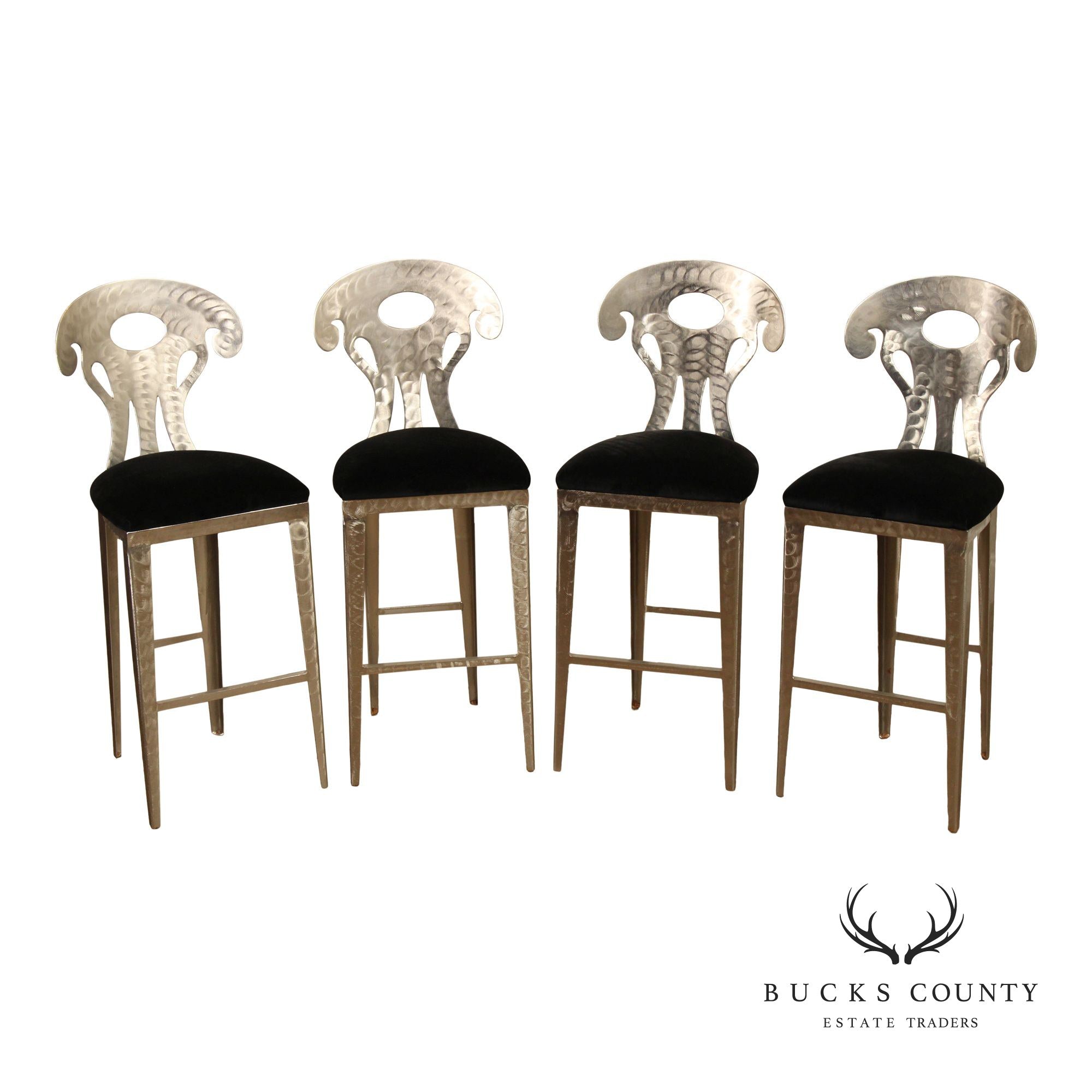 Post Modern Set of Four Brushed Steel Bar Stools