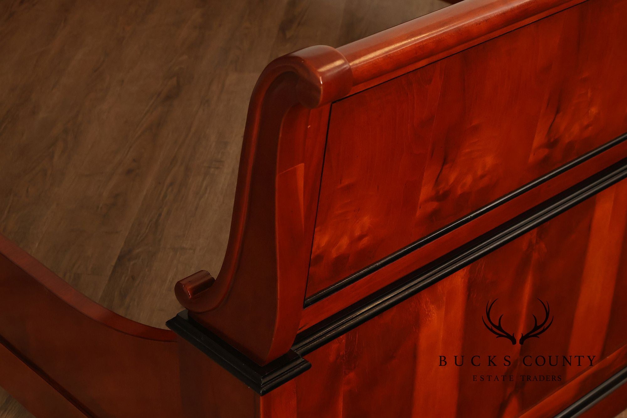 Century Furniture Biedermeier Style Yew Wood Queen Sleigh Bed
