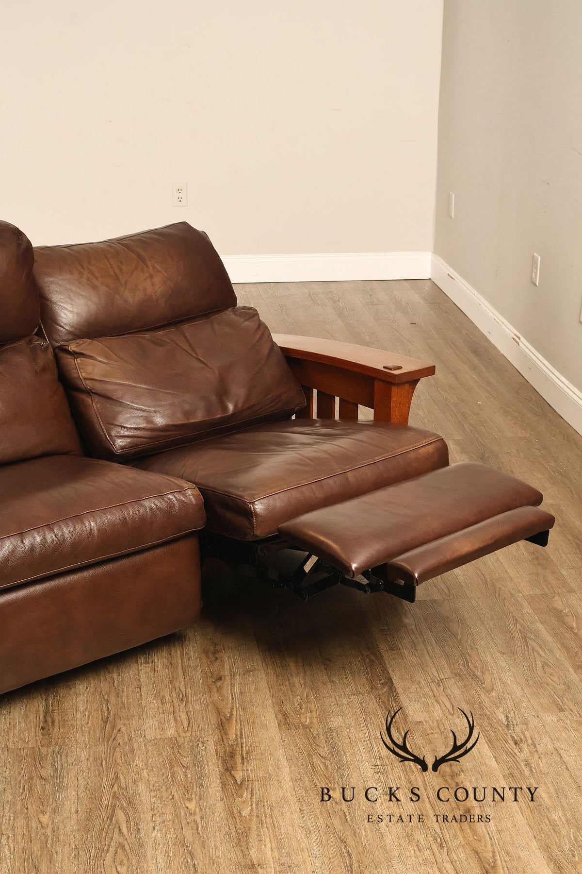 Stickley Orchard Street Mission Oak Leather Power Motion Sofa