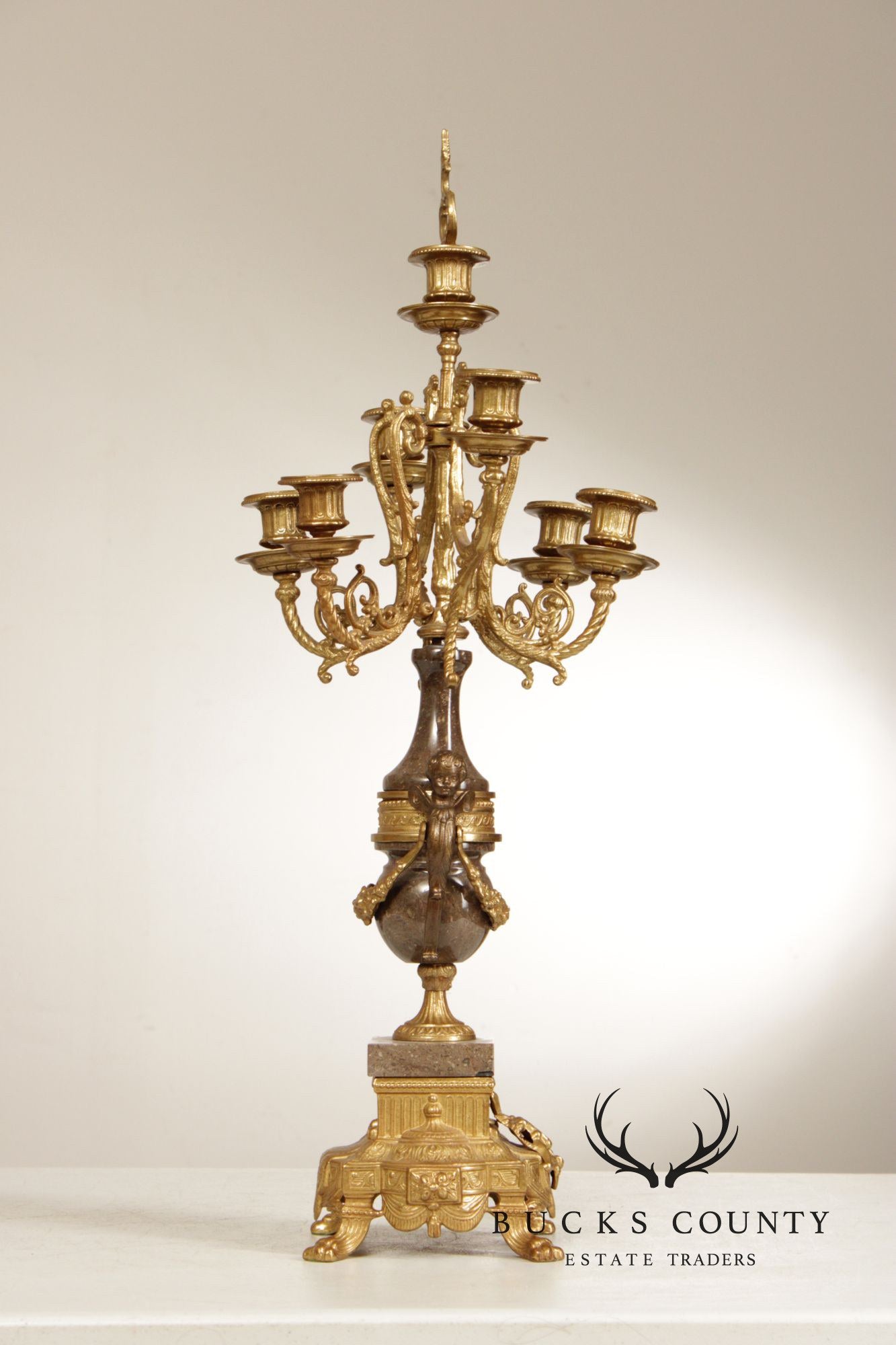 Brevettato Italian Pair of Marble and Gilt Bronze Candelabra