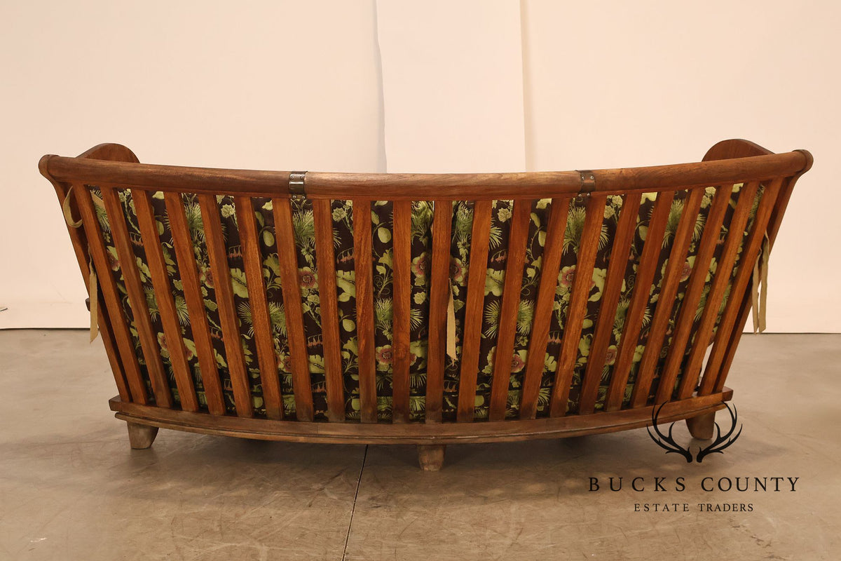 Curved Teak Modular Sofa With Floral Upholstery