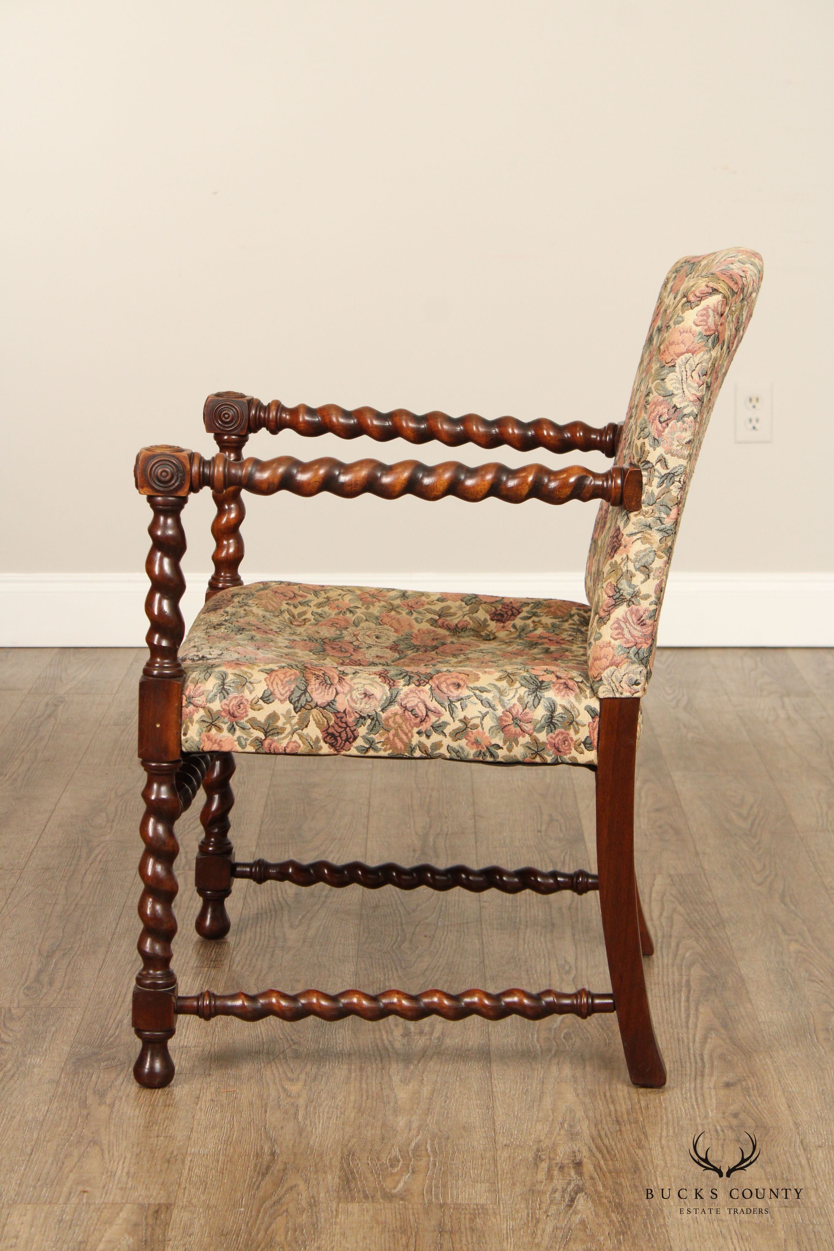 Jacobean Revival Antique Walnut Barley Twist Armchair