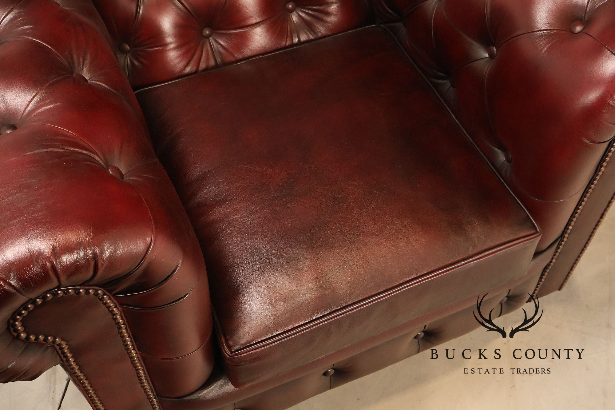 Chesterfield Style Pair of Oxford Red Leather Club Chairs
