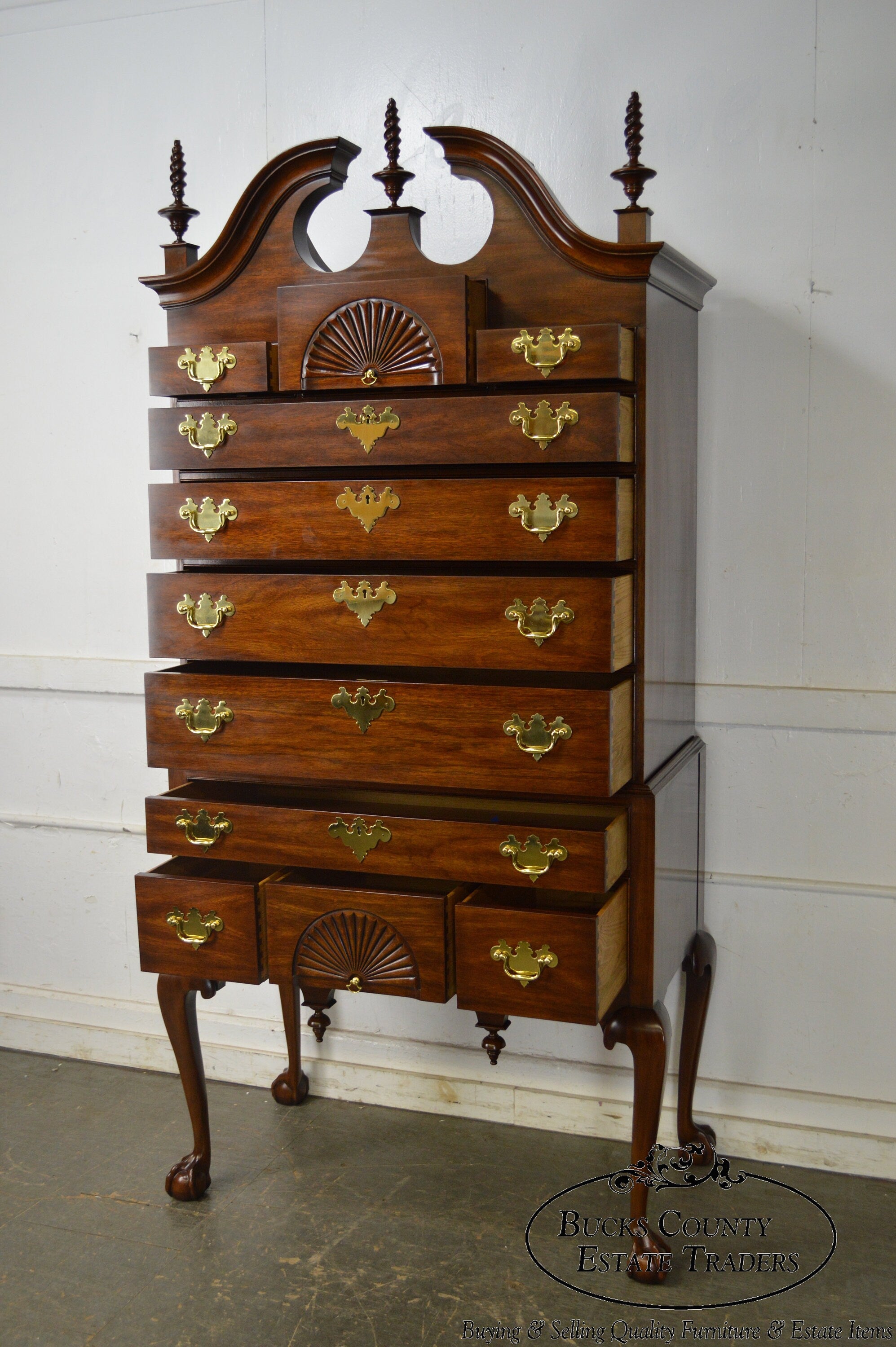 Henkel Harris "SPNEA" Ball & Claw Foot Chippendale Mahogany Highboy (B)