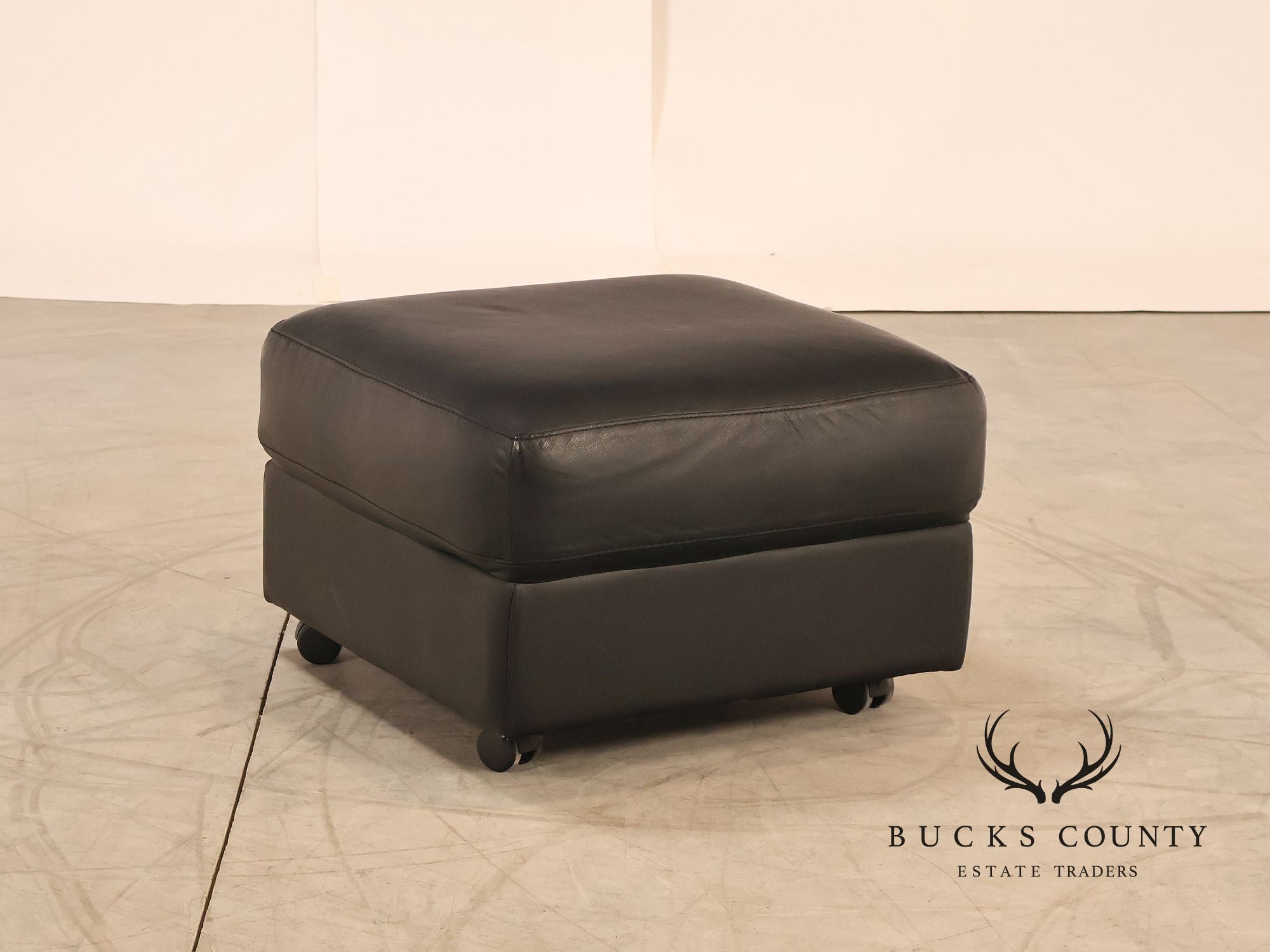 Brazialian Black Leather Modern Square Ottoman On Casters By Italsofa Bahia Ltda
