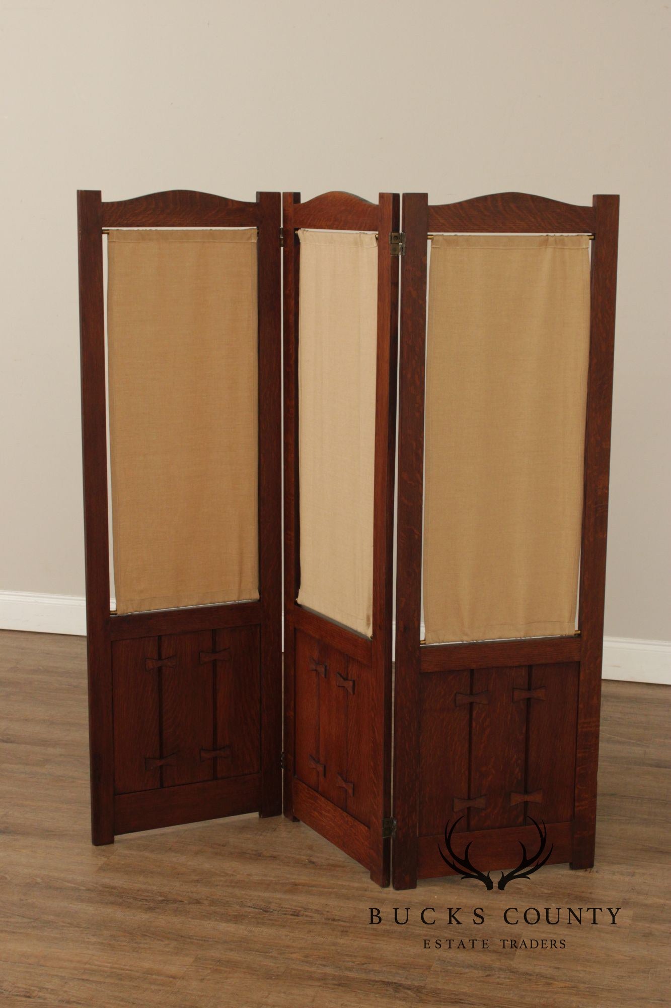 Mission Style Oak Three-Panel Screen