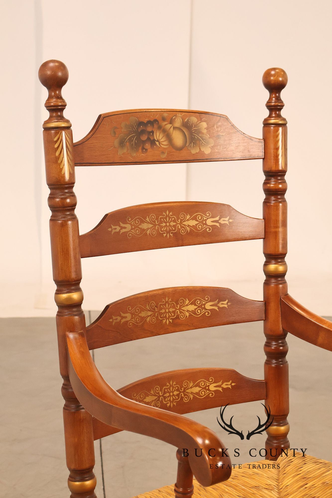 L. Hitchcock Set Of Six Rush Seat Dining Chairs with Stenciled Back