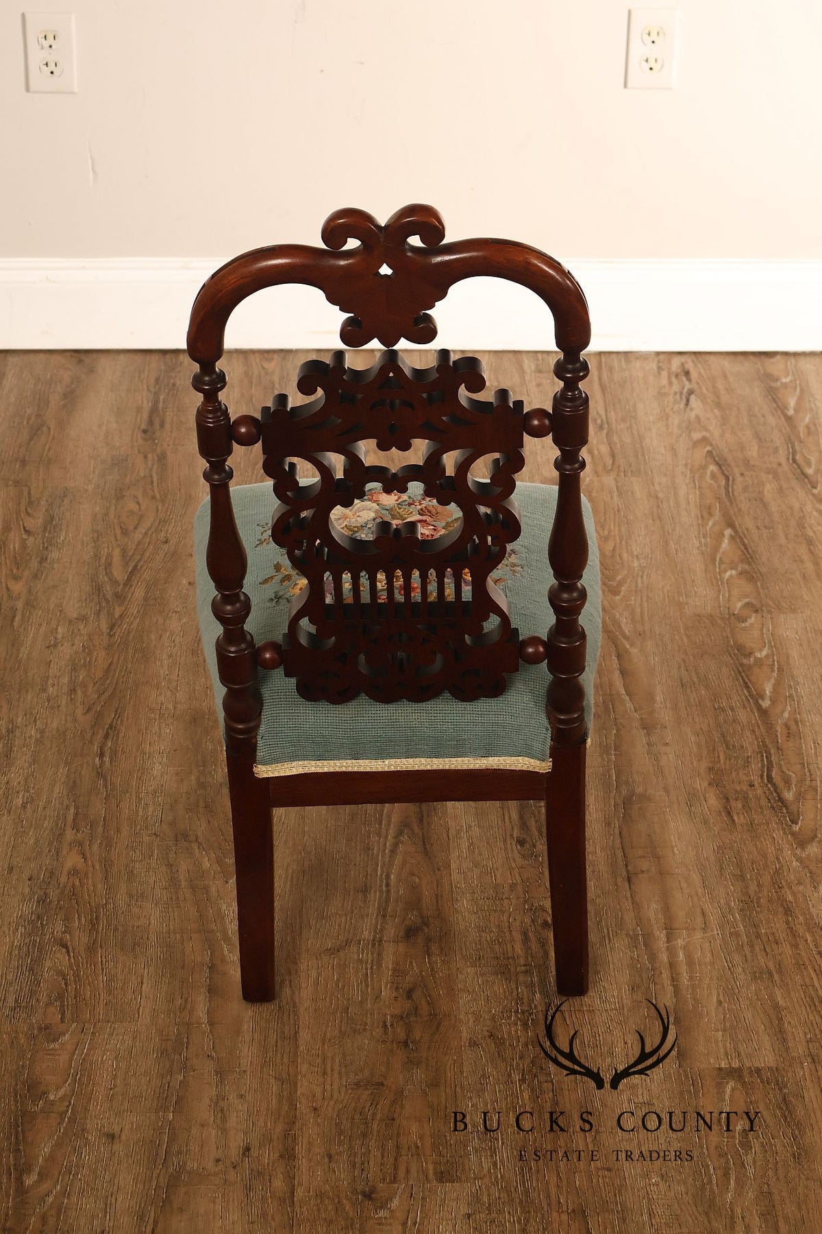Antique Victorian Carved Mahogany Needlepoint Side Chair