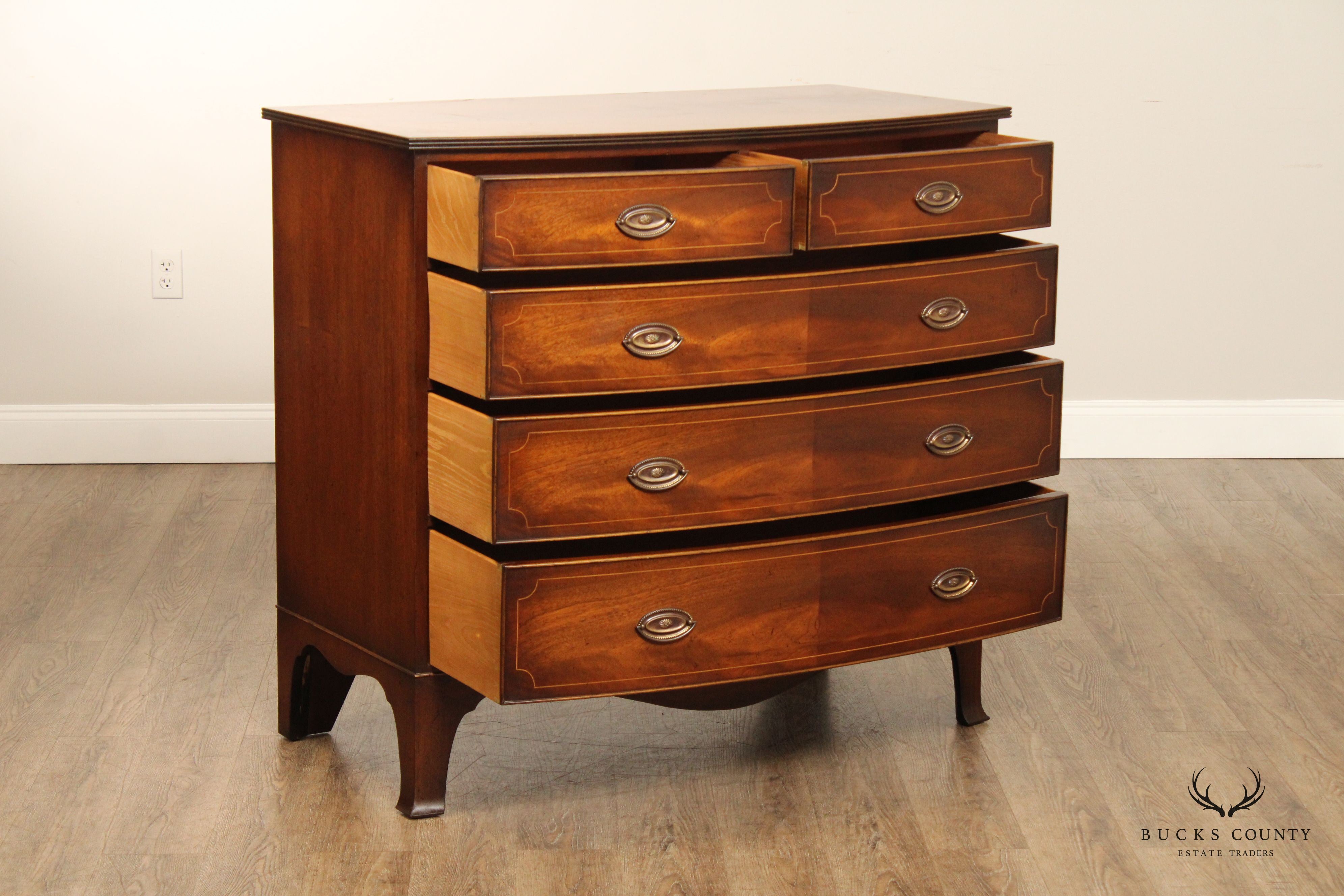 Hepplewhite Style Custom English Mahogany Bow Front Chest