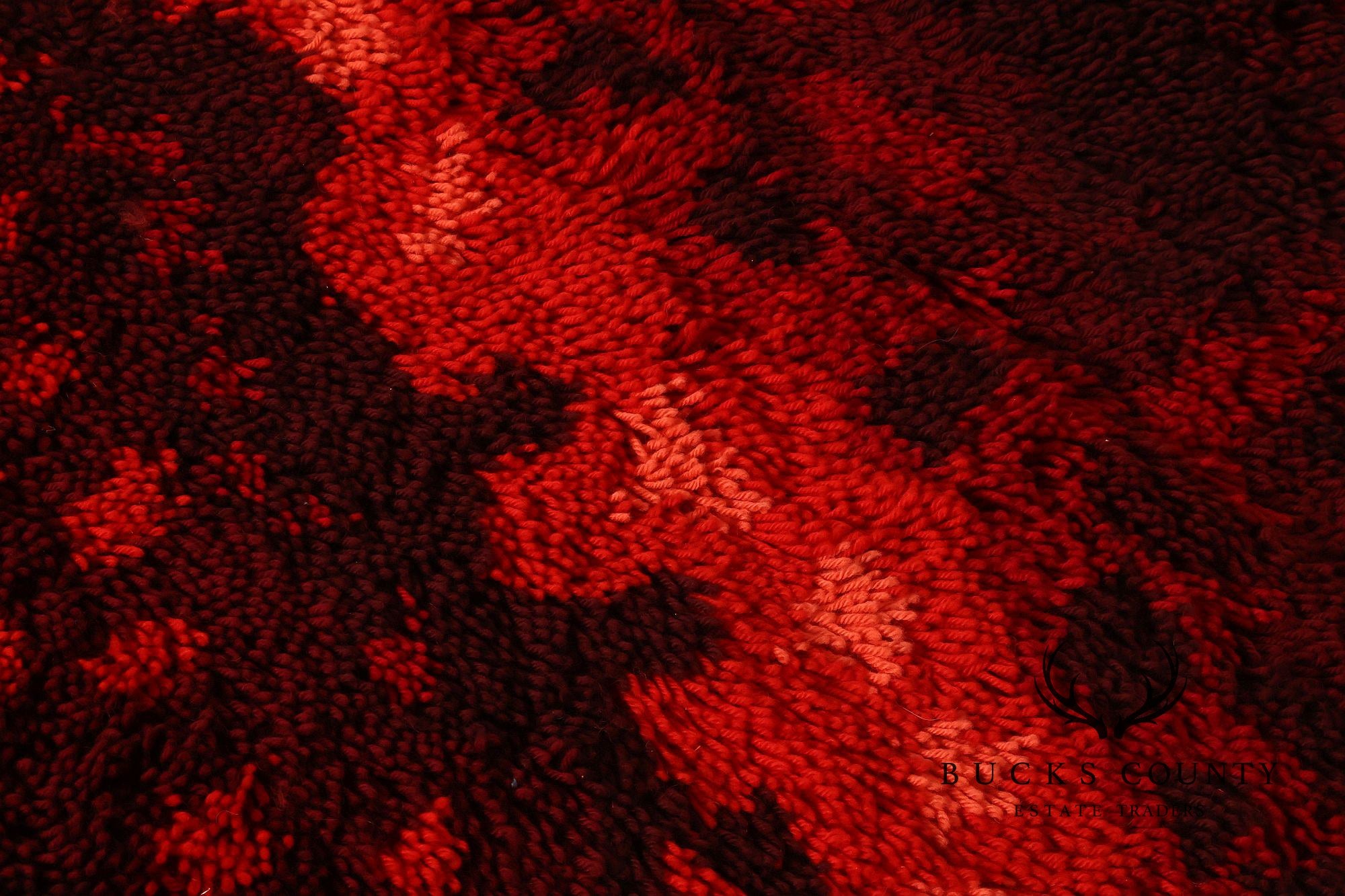 Mid Century Modern Scandinavian Rya Wool Abstract Red Shag Area Rug / Textile Wall Hanging by Ritva Puotila