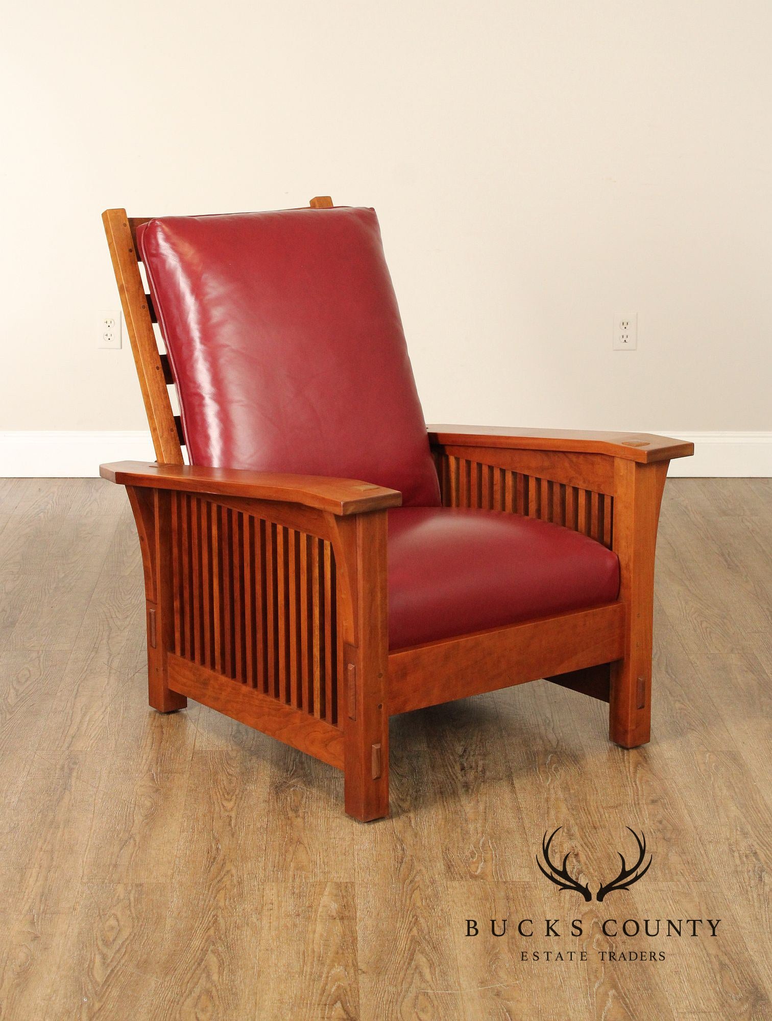 Stickley Mission Collection Cherry and Leather Spindle Morris Chair