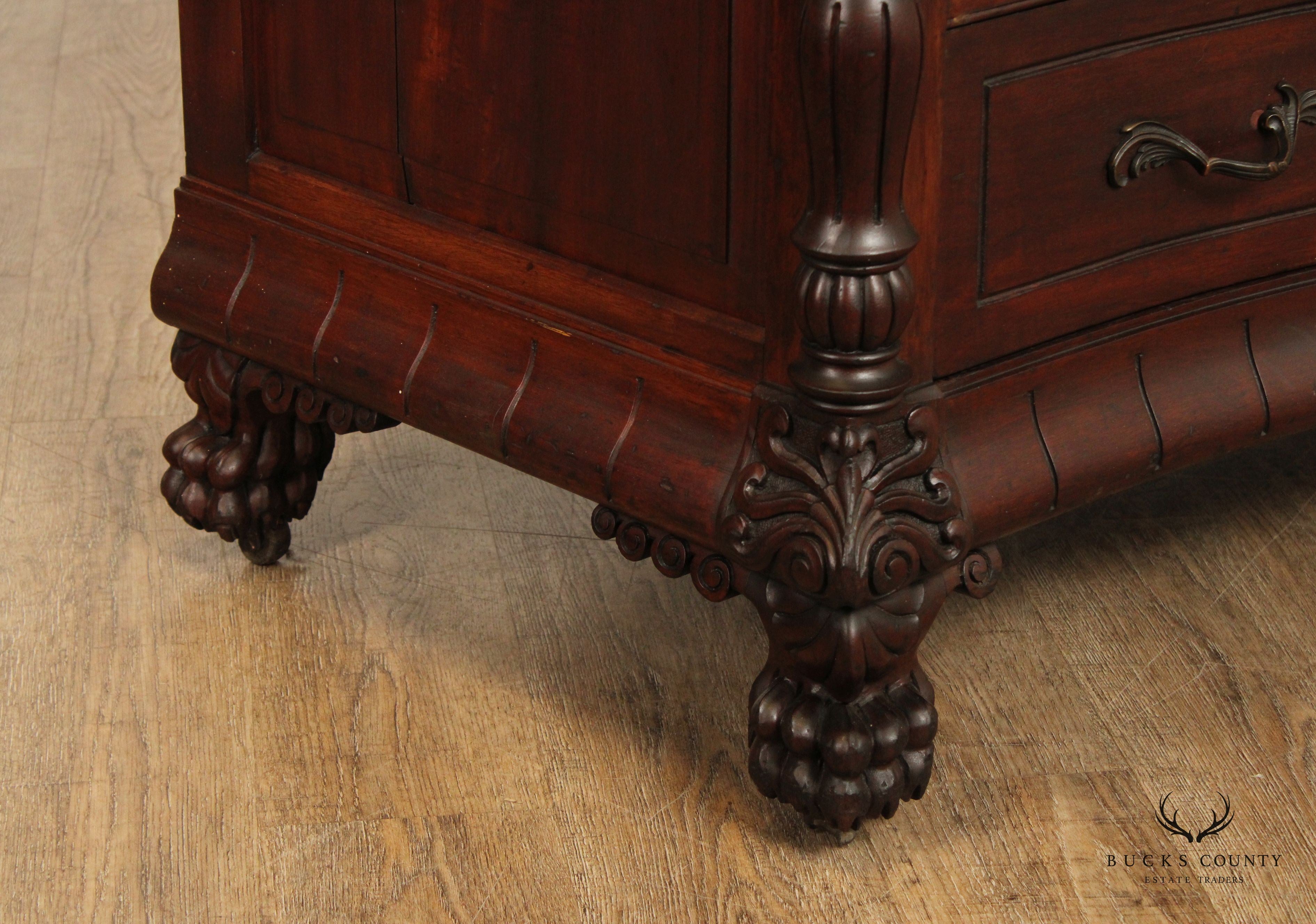 American Victorian Carved Mahogany Dresser With Mirror