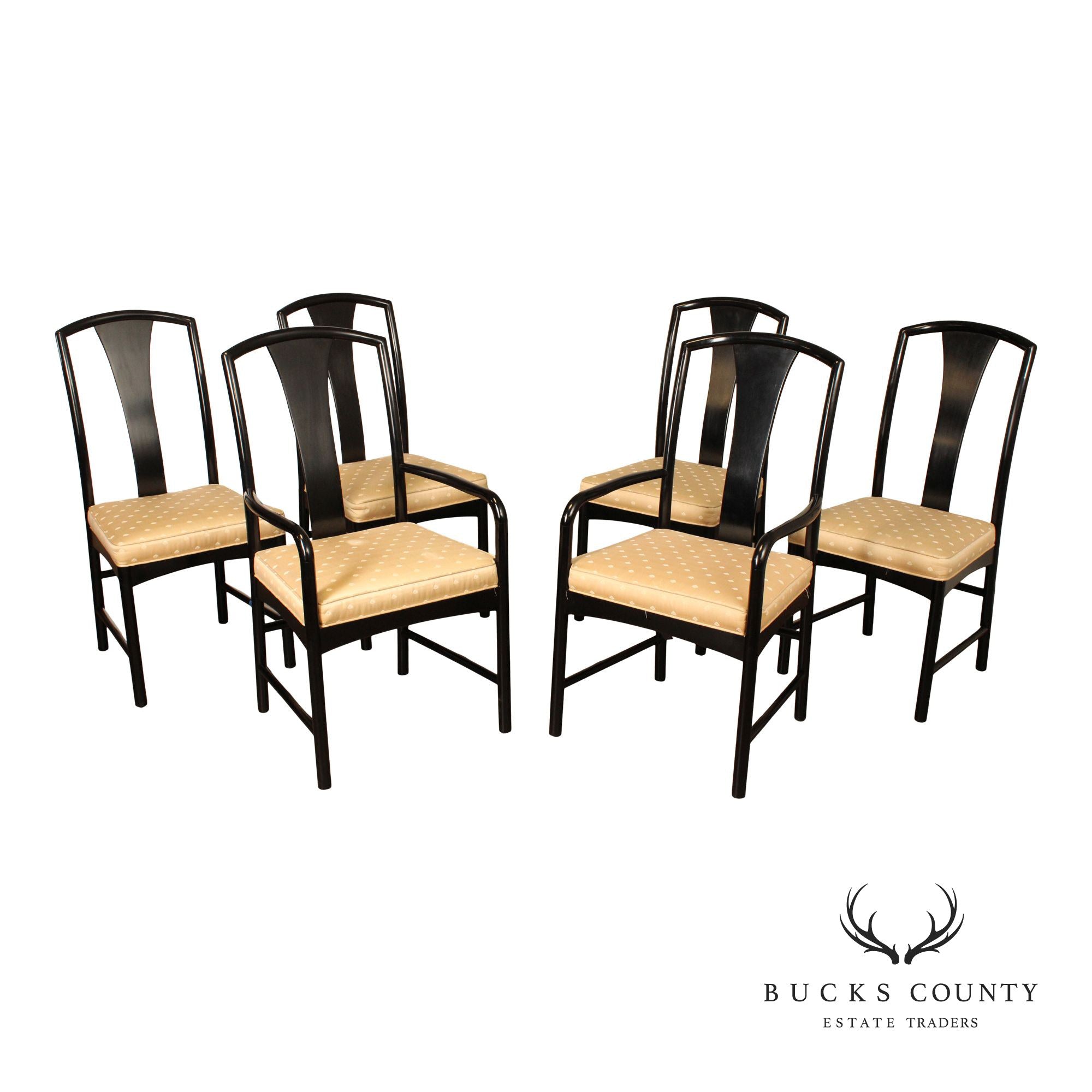 Century Furniture Modern Asian Inspired Set of Six Ebonized Dining Chairs