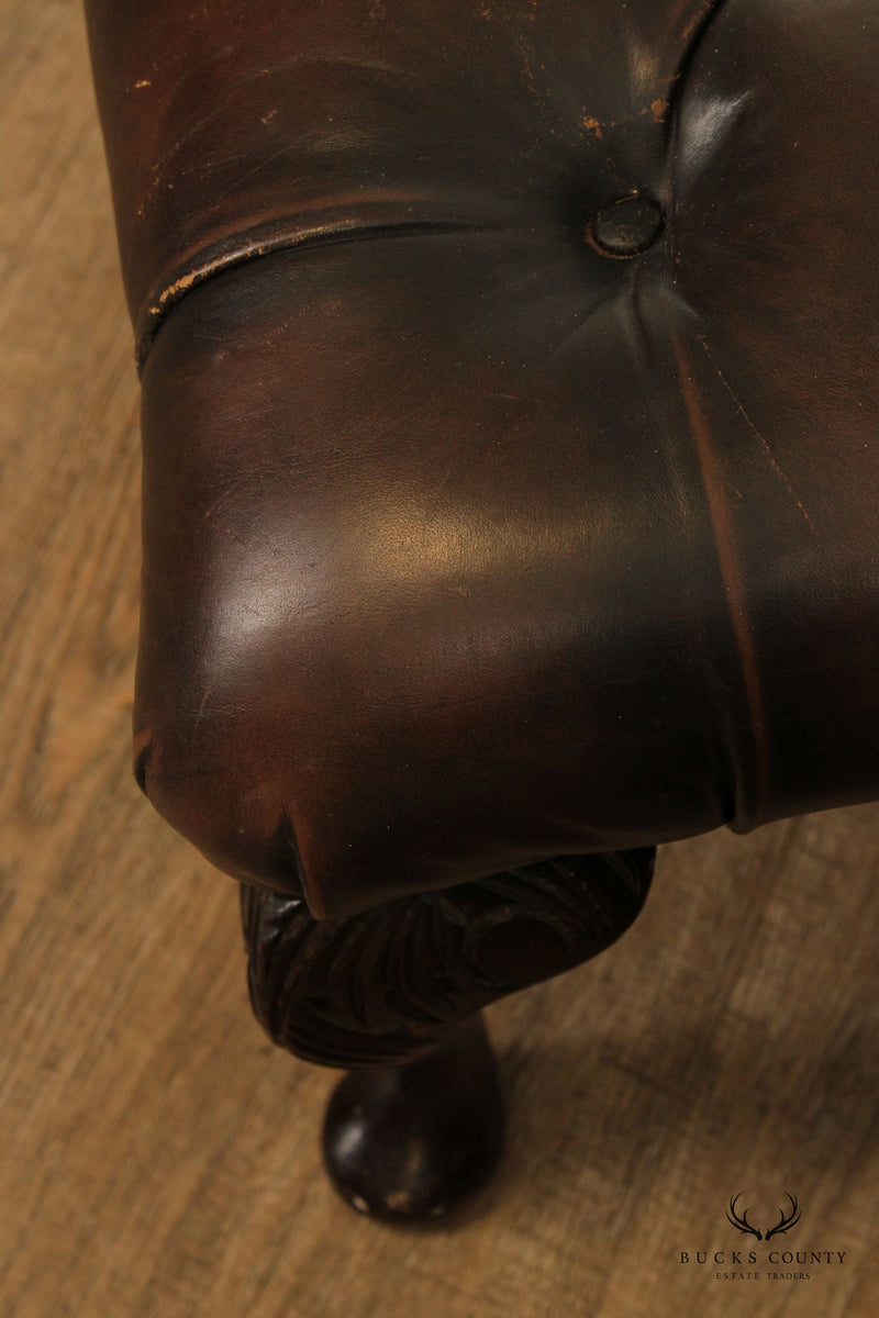 Georgian Style Vintage Tufted Leather Foot Stool