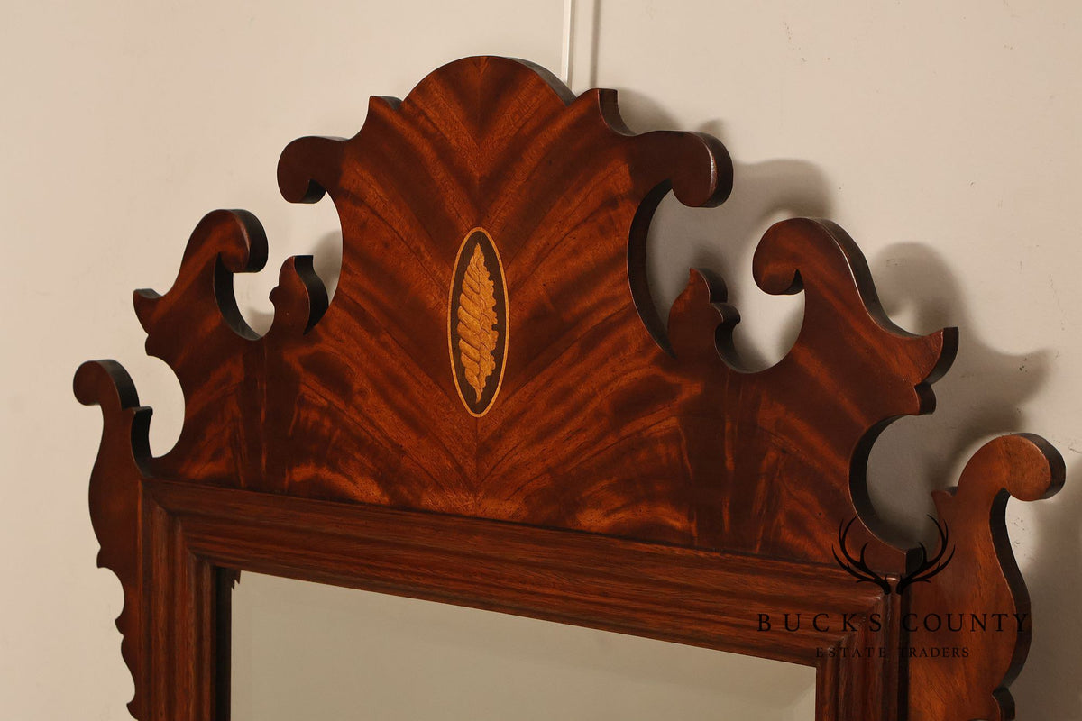 Traditional Chippendale Style Inlaid Mahogany Beveled Wall Mirror