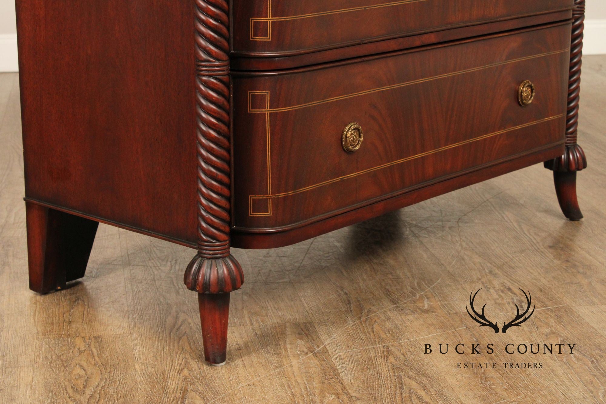 Edwardian Style Custom Mahogany Inlaid High Chest Of Drawers