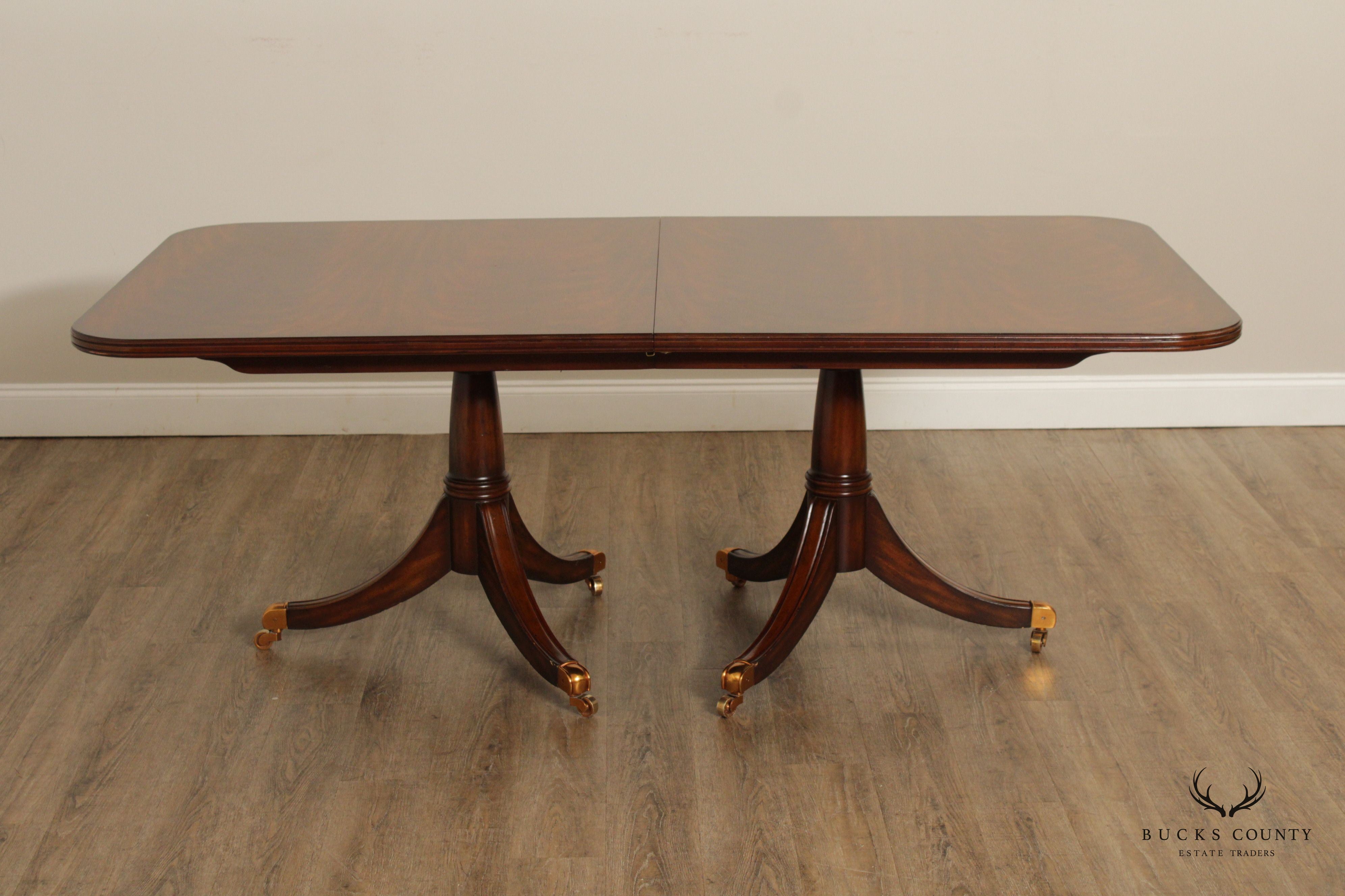 MAITLAND SMITH REGENCY FLAME MAHOGANY PEDESTAL DINING TABLE