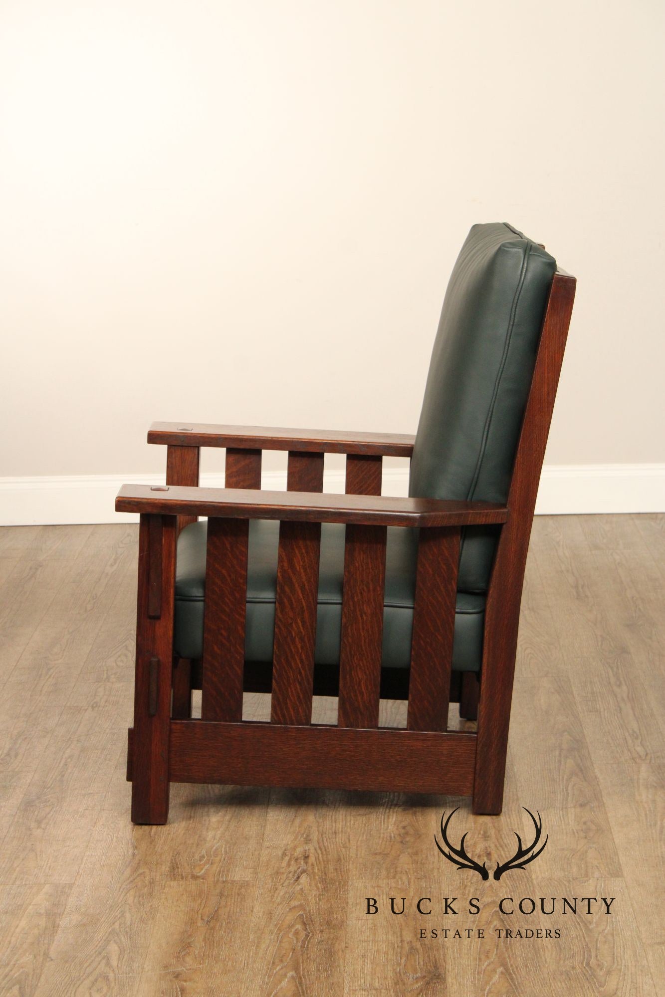 JM Young Antique Mission Oak and Leather Armchair