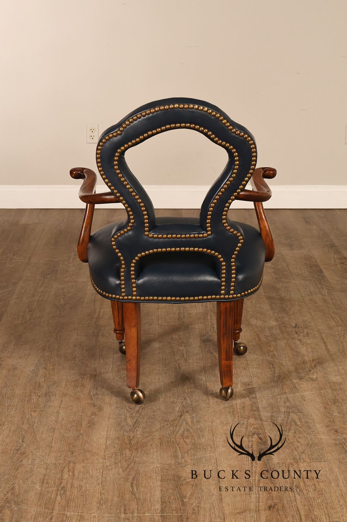 Century Furniture Regency Style Set Of Four Leather Upholstered Rolling Armchairs