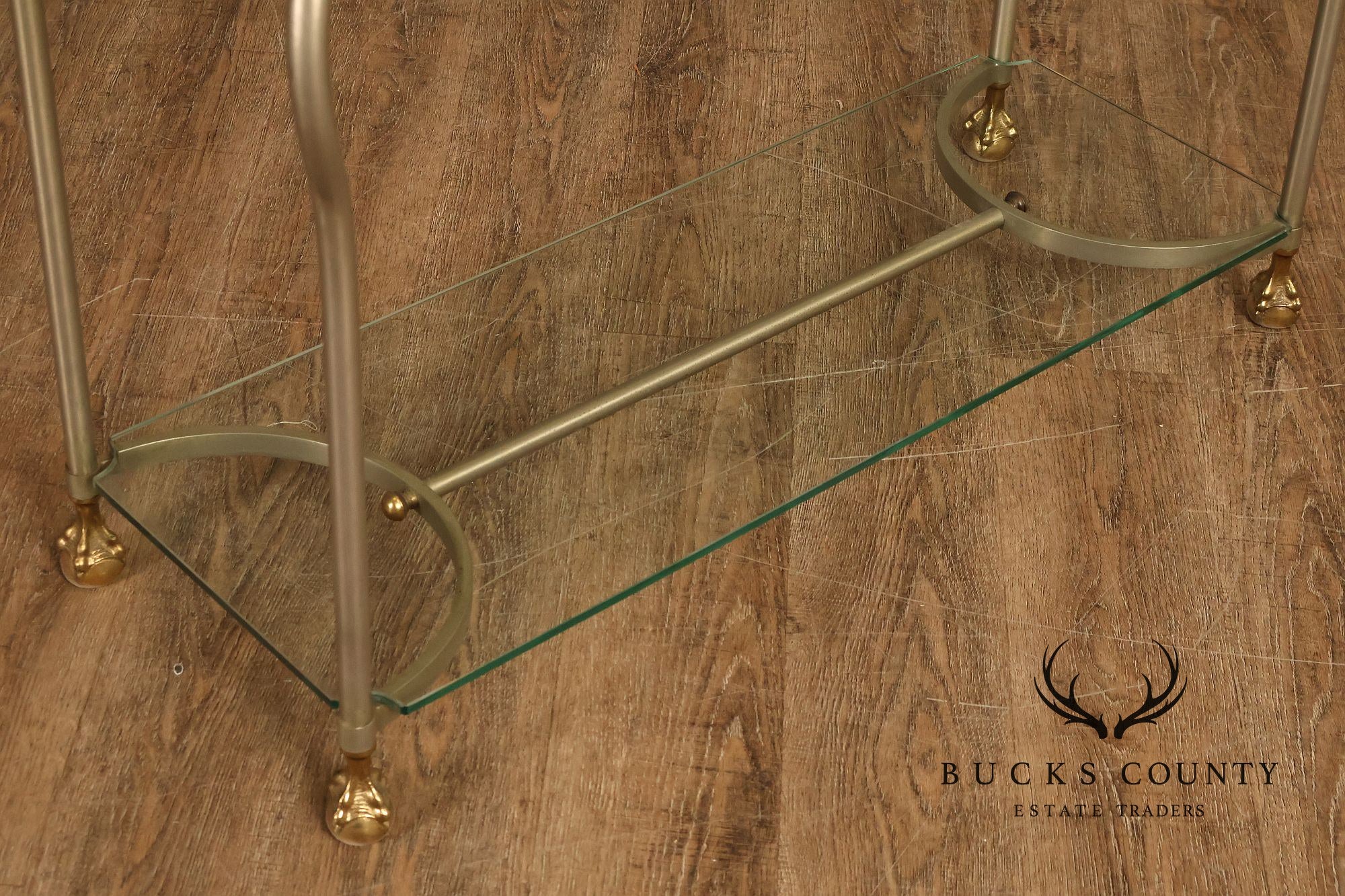 Directoire Style Italian Brass Steel And Glass Two Tier Console Table