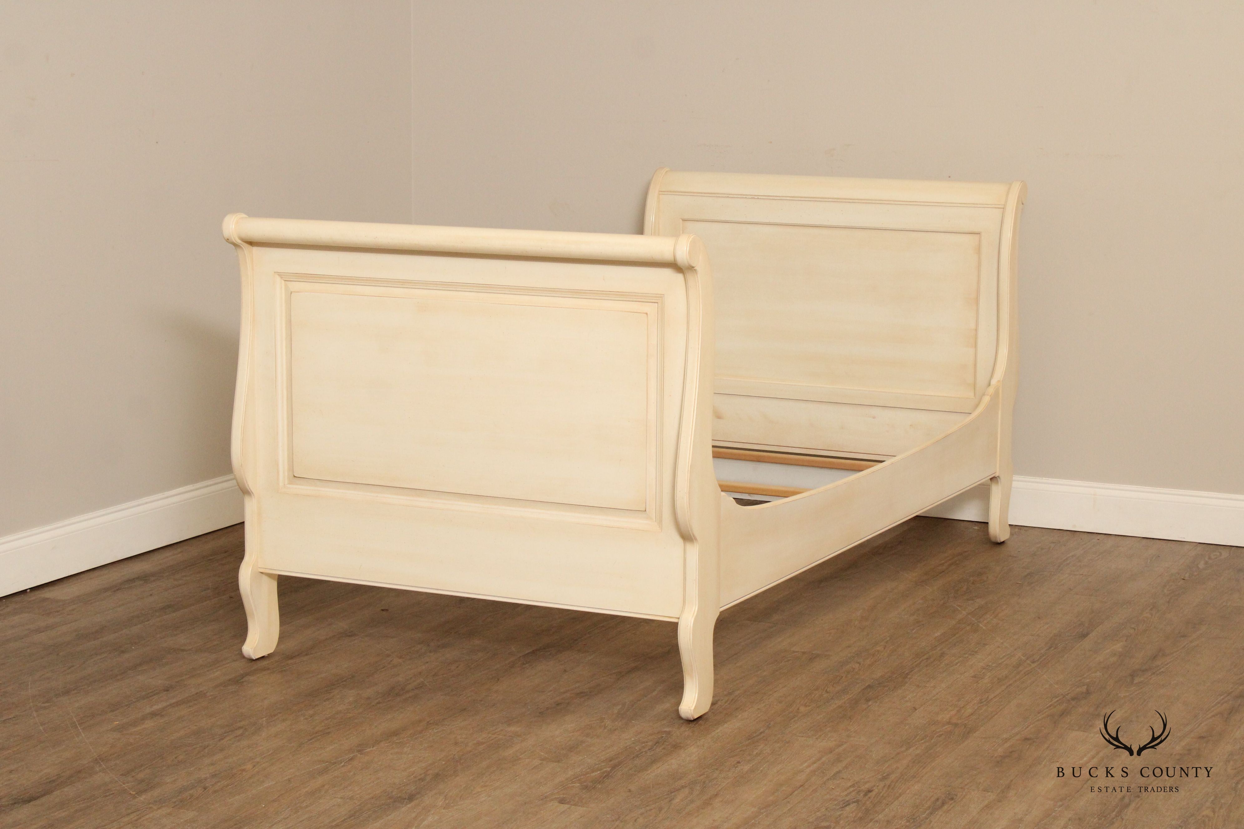 Ethan Allen 'Country French' Carved and Painted Twin Sleigh Bed