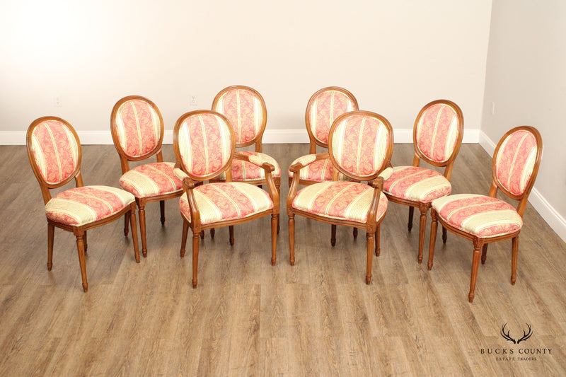 Andre Originals French Louis XVI Style Set Of Eight Medallion Back Dining Chairs