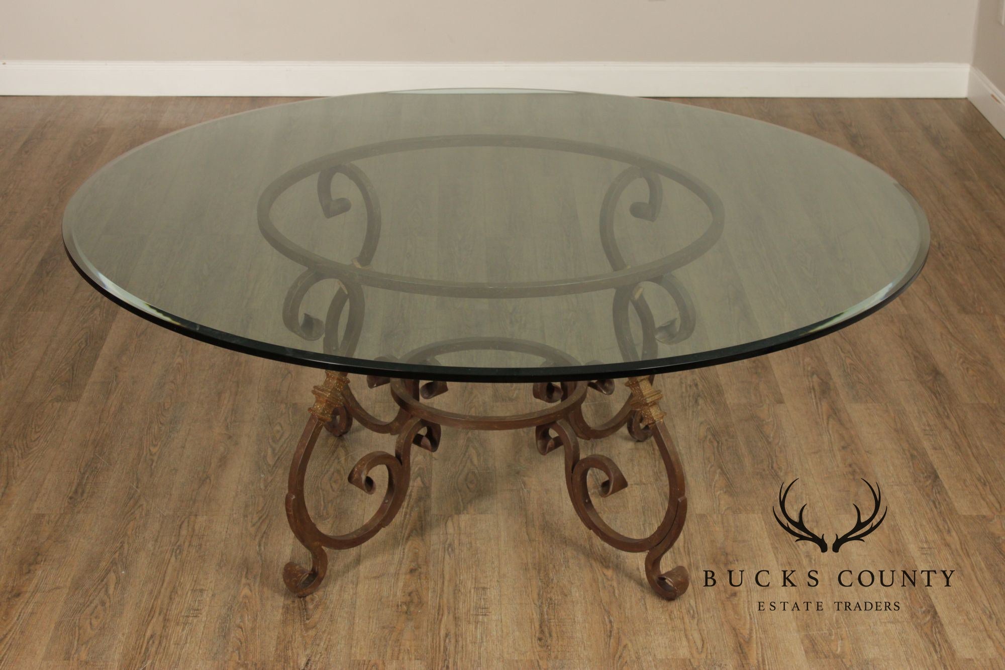 Italian Style Wrought Iron 72 Inch Round Glass Top Dining Table