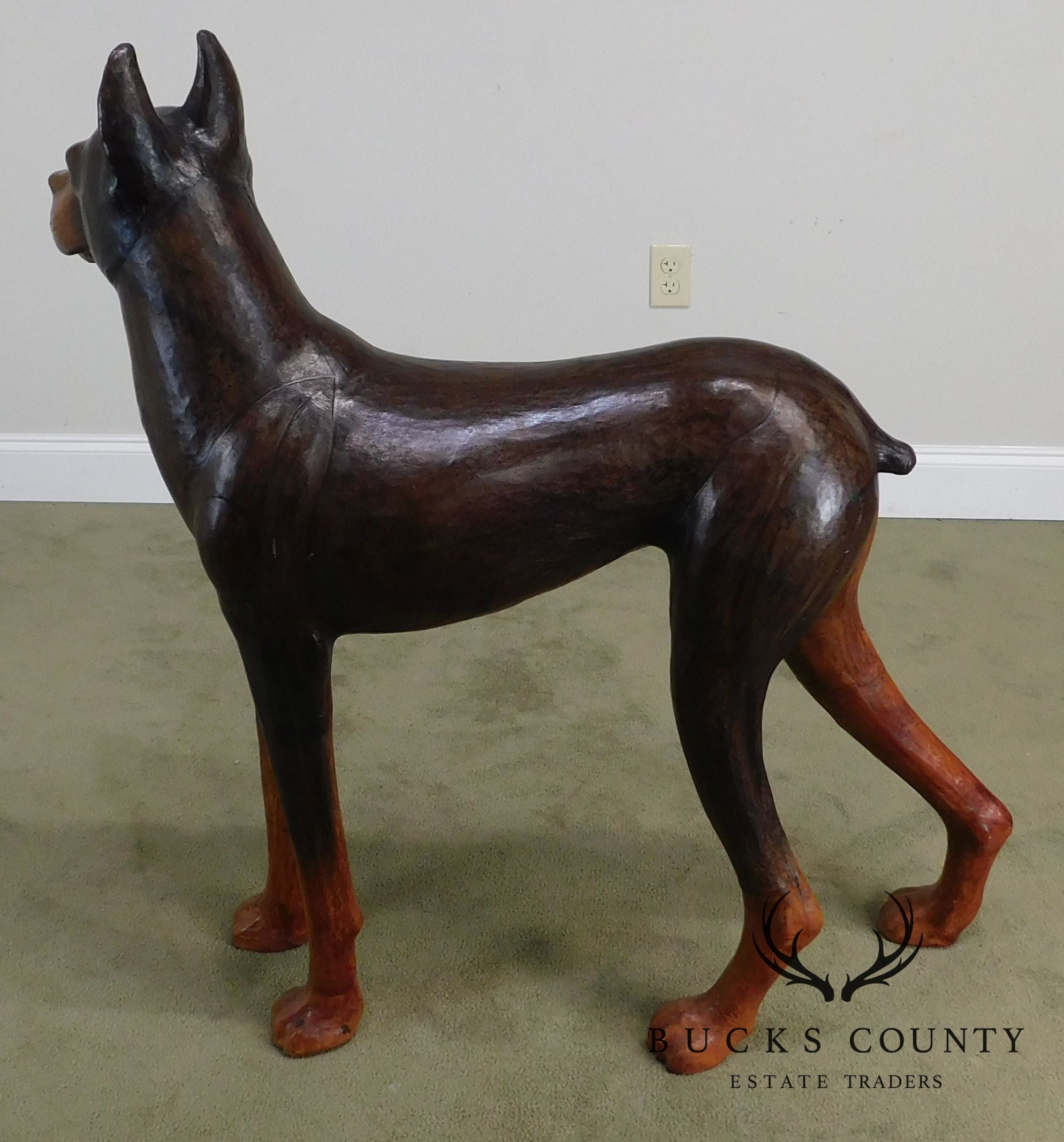 Life Size Leather Wrapped Doberman Pinscher Dog Statue