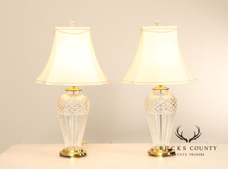 Waterford Belline Collection Pair of Crystal and Brass Table Lamps