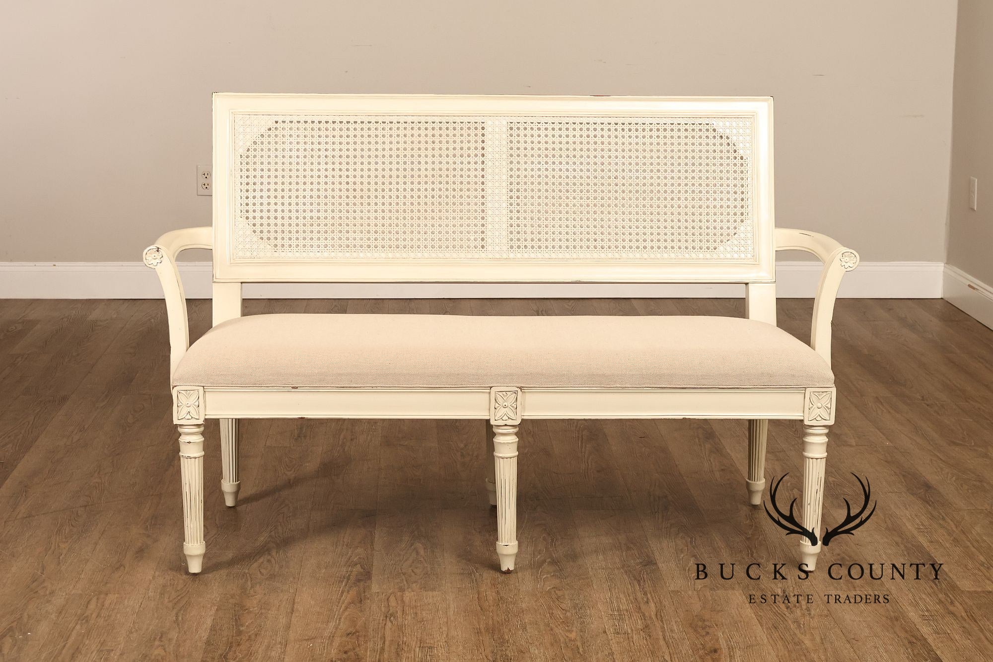 Alden Parkes Country French Louis XVI Style Caned Back Painted Settee