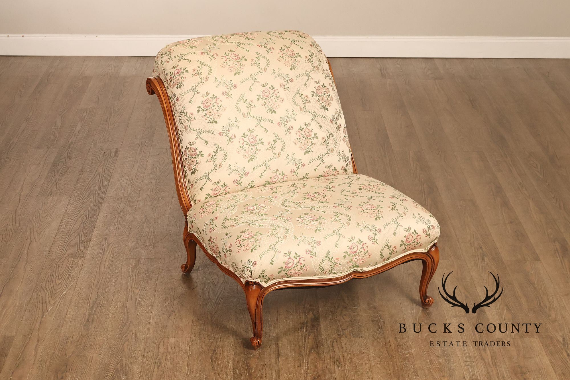 French Louis XV Style Two Piece Chaise Lounge Chair With Ottoman