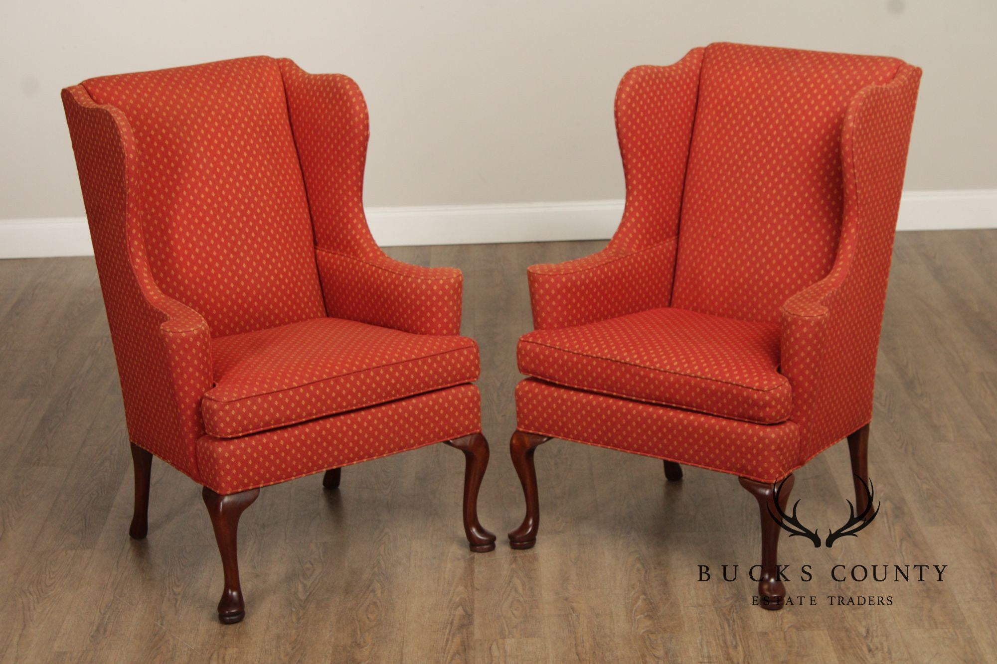 Hickory Chair Vintage Pair Of Queen Anne Style Wing Chairs